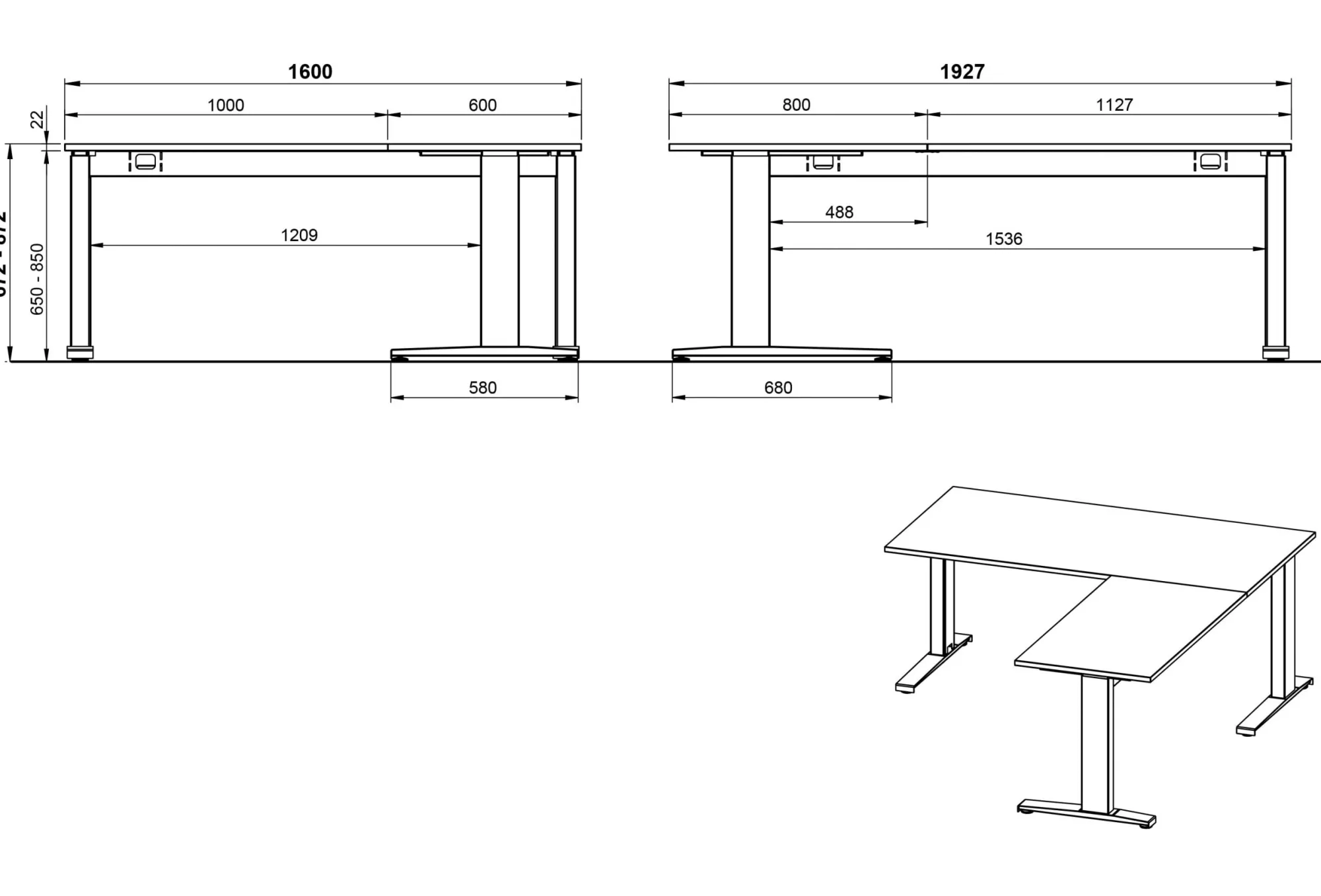 Bureaus^Huisenthuis Aanbouwtafel Ergonoma Lichtgrijs Zwart Grijs, Zwart