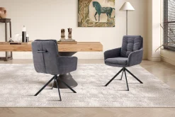 Eetkamerstoelen^Huisenthuis Armstoel Heleen Grijs Ribstof – Set van 2