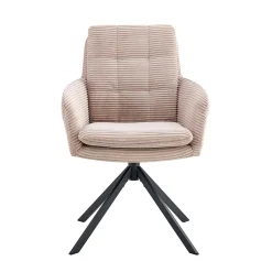 Eetkamerstoelen^Huisenthuis Armstoel Heleen Zand Ribstof – Set van 2