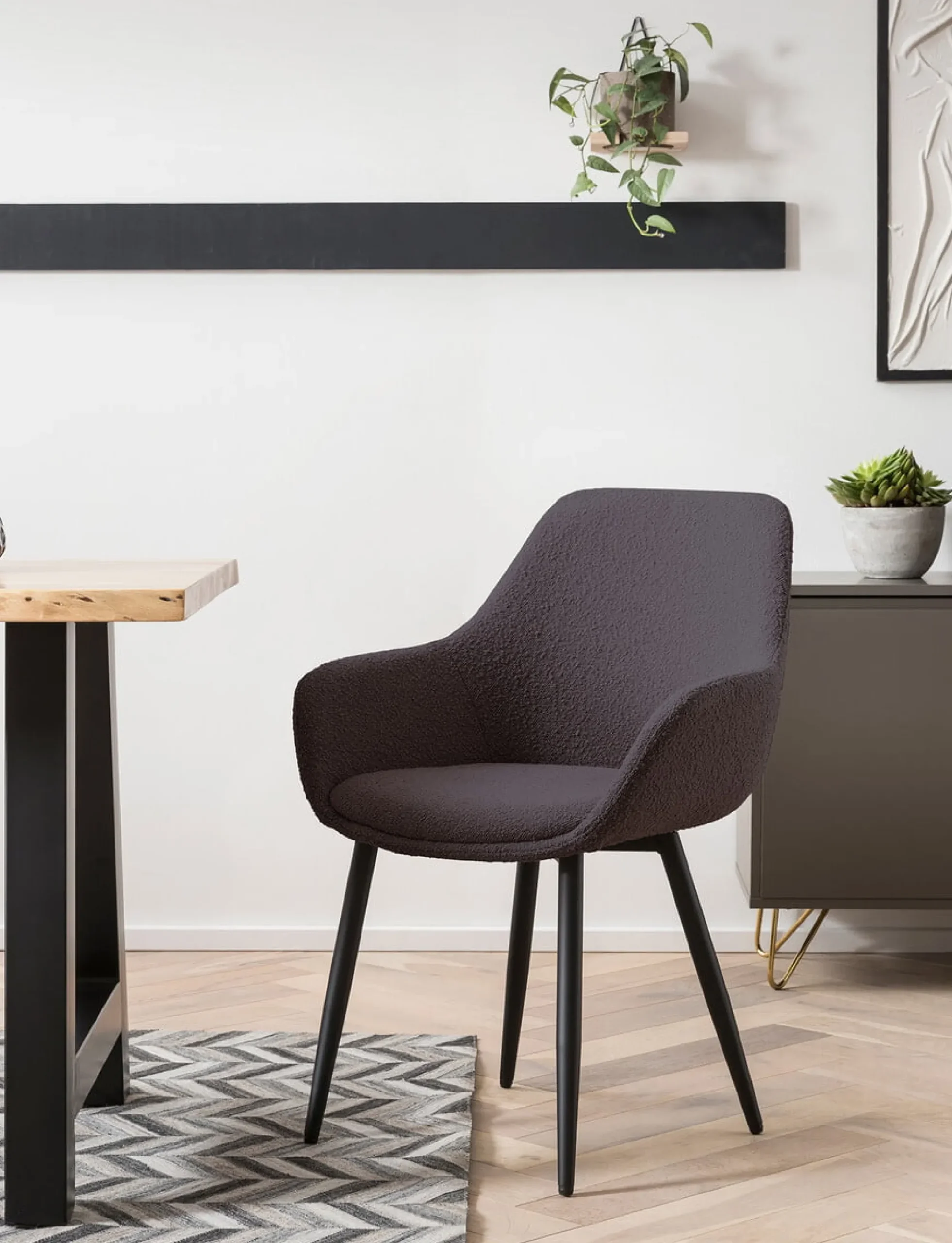 Eetkamerstoelen^Huisenthuis Armstoel Kate Bouclé – Set van 2 Antraciet