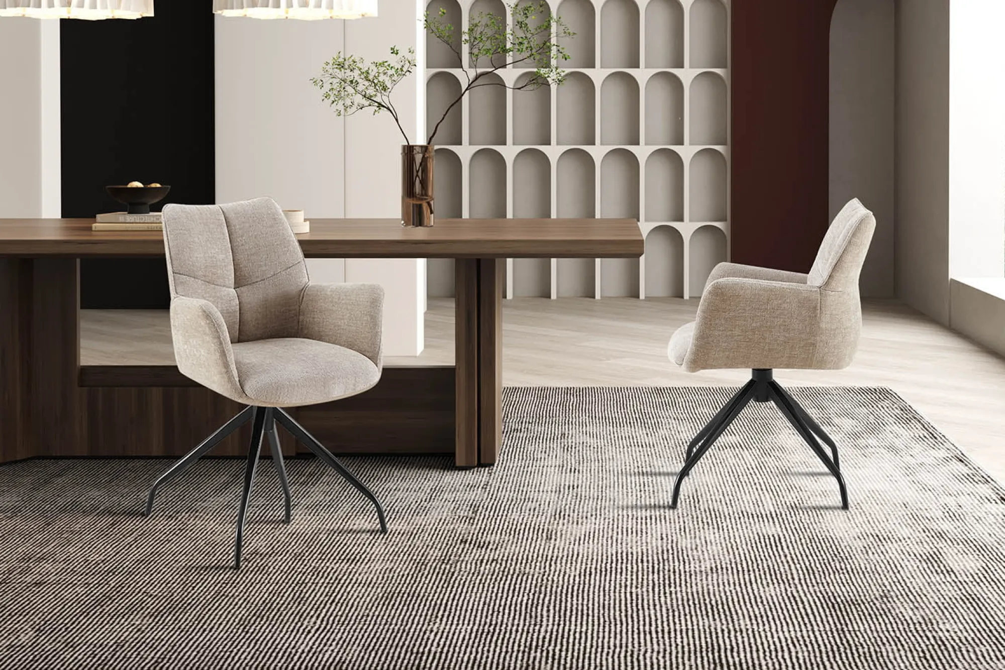 Eetkamerstoelen^Huisenthuis Armstoel Nestor Zand – Set van 2
