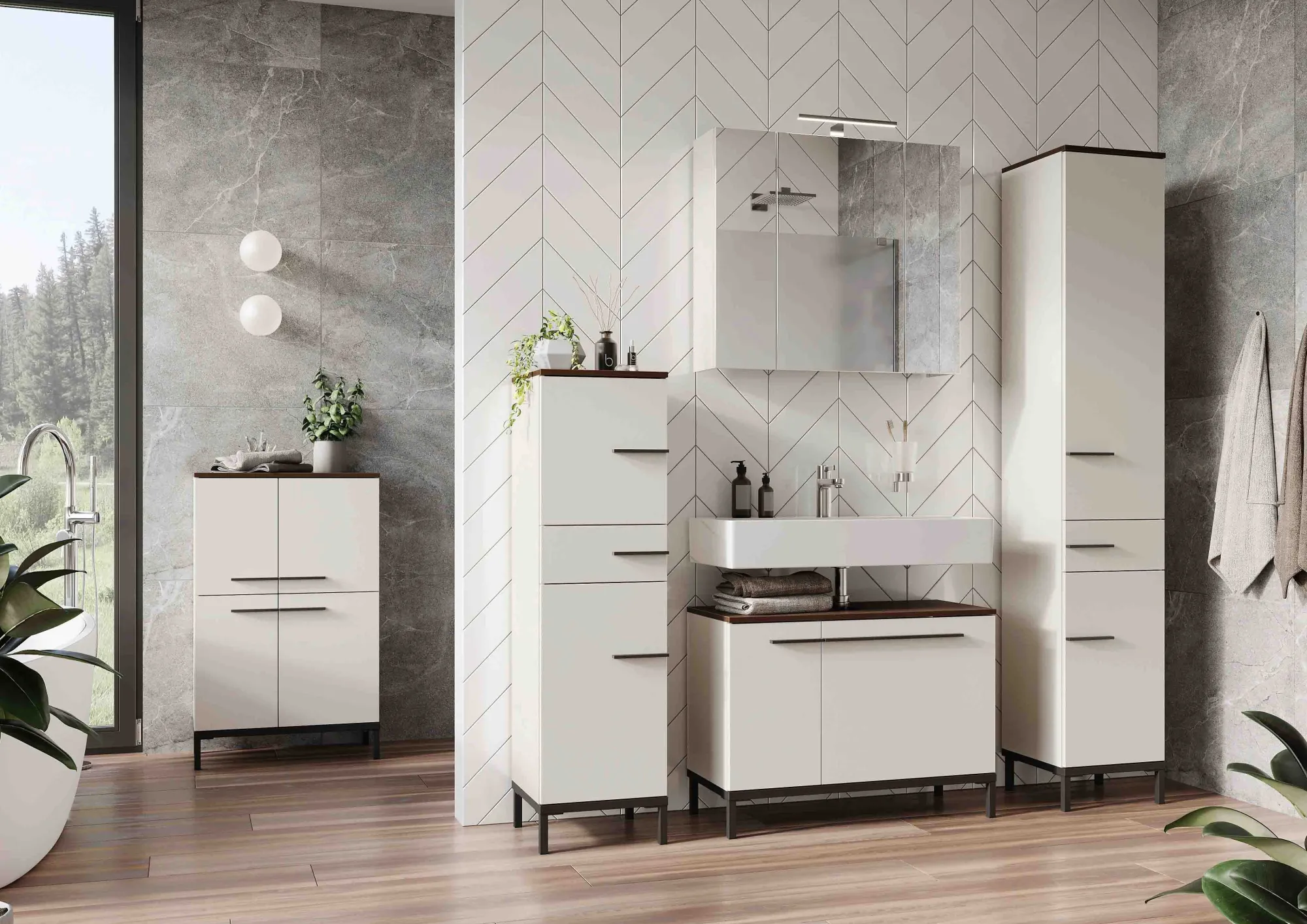 Badkamerkasten^Huisenthuis Badkamer kolomkast Serpa 190 cm Kasjmier Walnoot