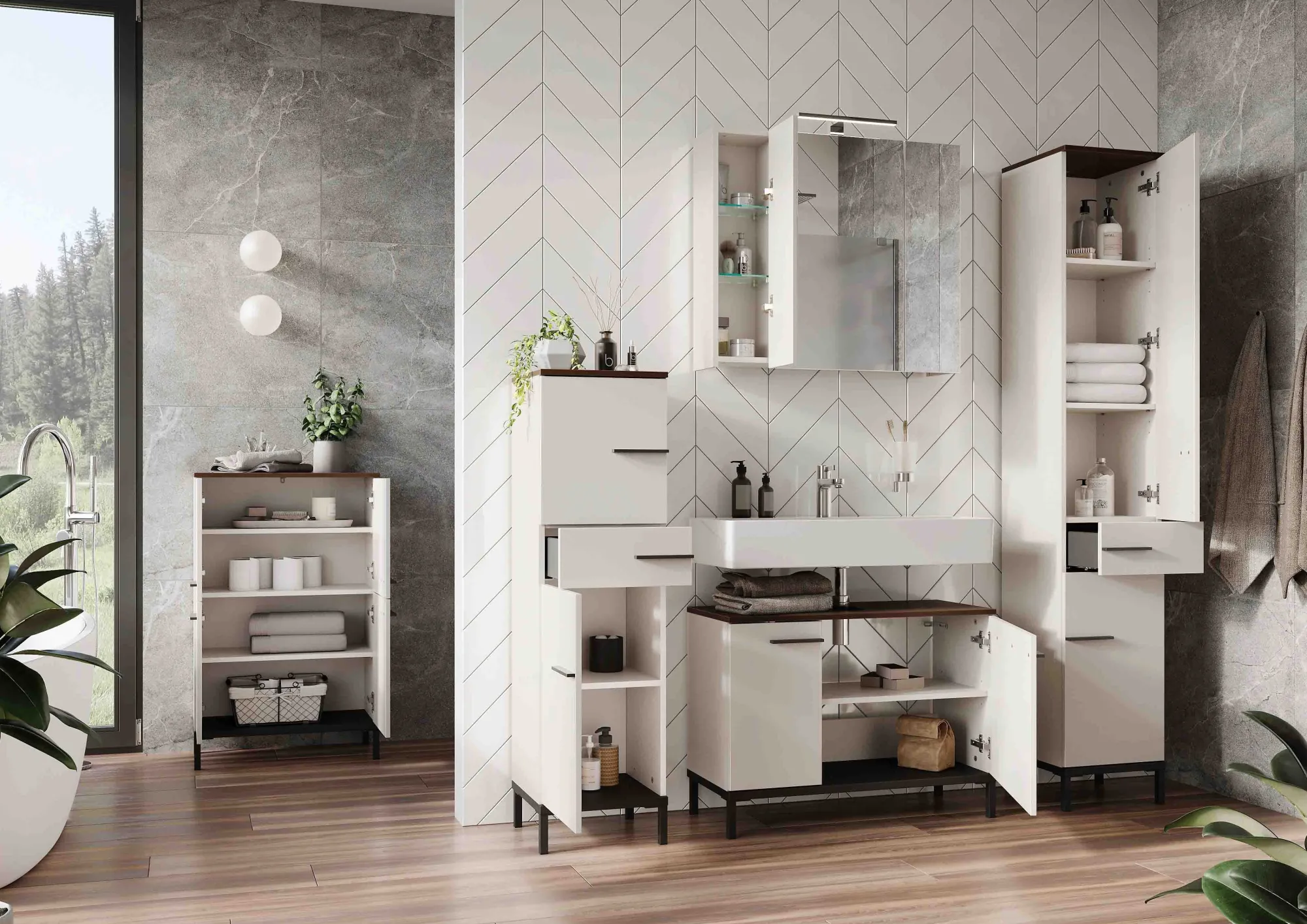 Badkamerkasten^Huisenthuis Badkamer kolomkast Serpa 190 cm Kasjmier Walnoot