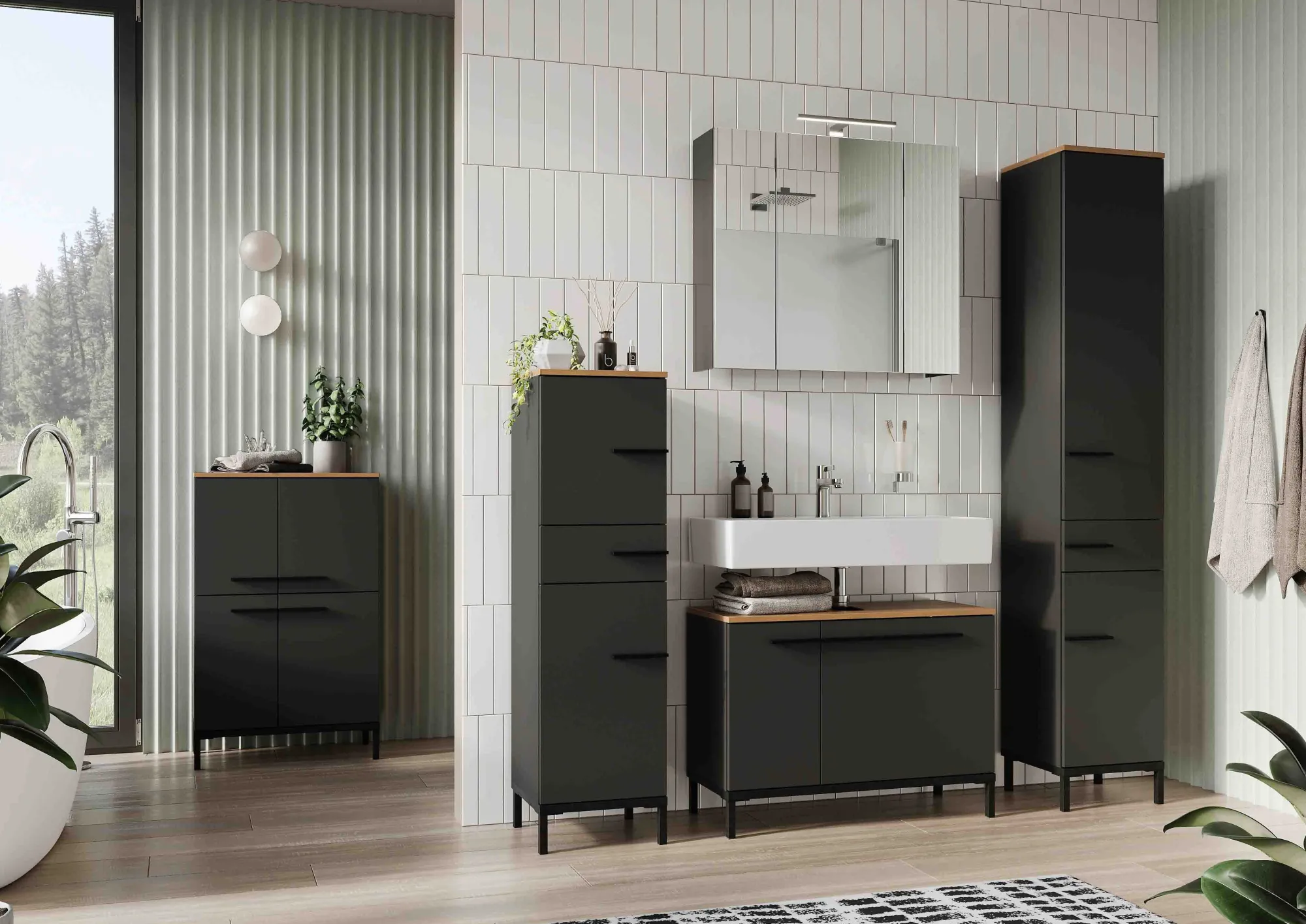Badkamerkasten^Huisenthuis Badkamer kolomkast Serpa 190 cm Grafiet Eiken