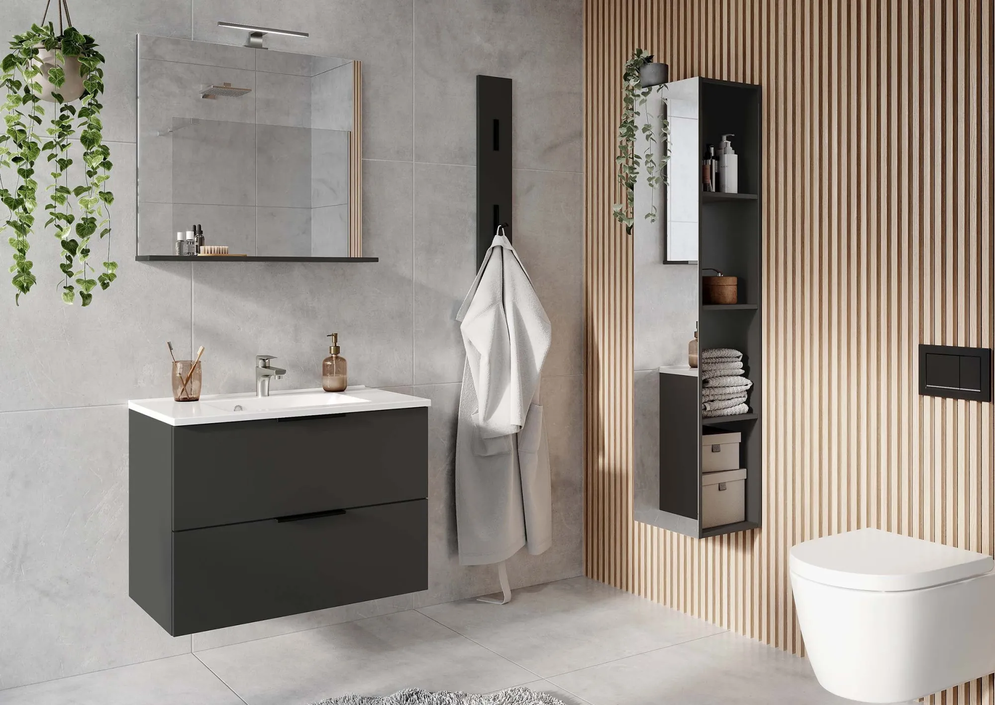 Badkamerkasten^Huisenthuis Badkamer Kolomkast Waldorf Grafiet 93 cm