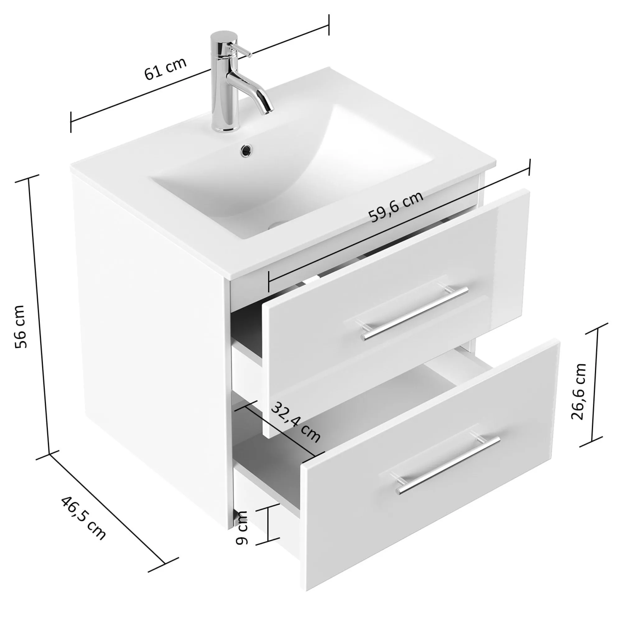 Wastafelkasten^Huisenthuis Badmeubel Bilbao 60 cm Eiken