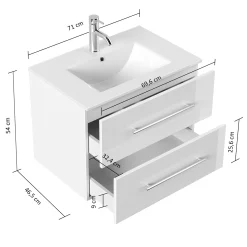 Wastafelkasten^Huisenthuis Badmeubel Bilbao Hoogglans 70 cm Wit