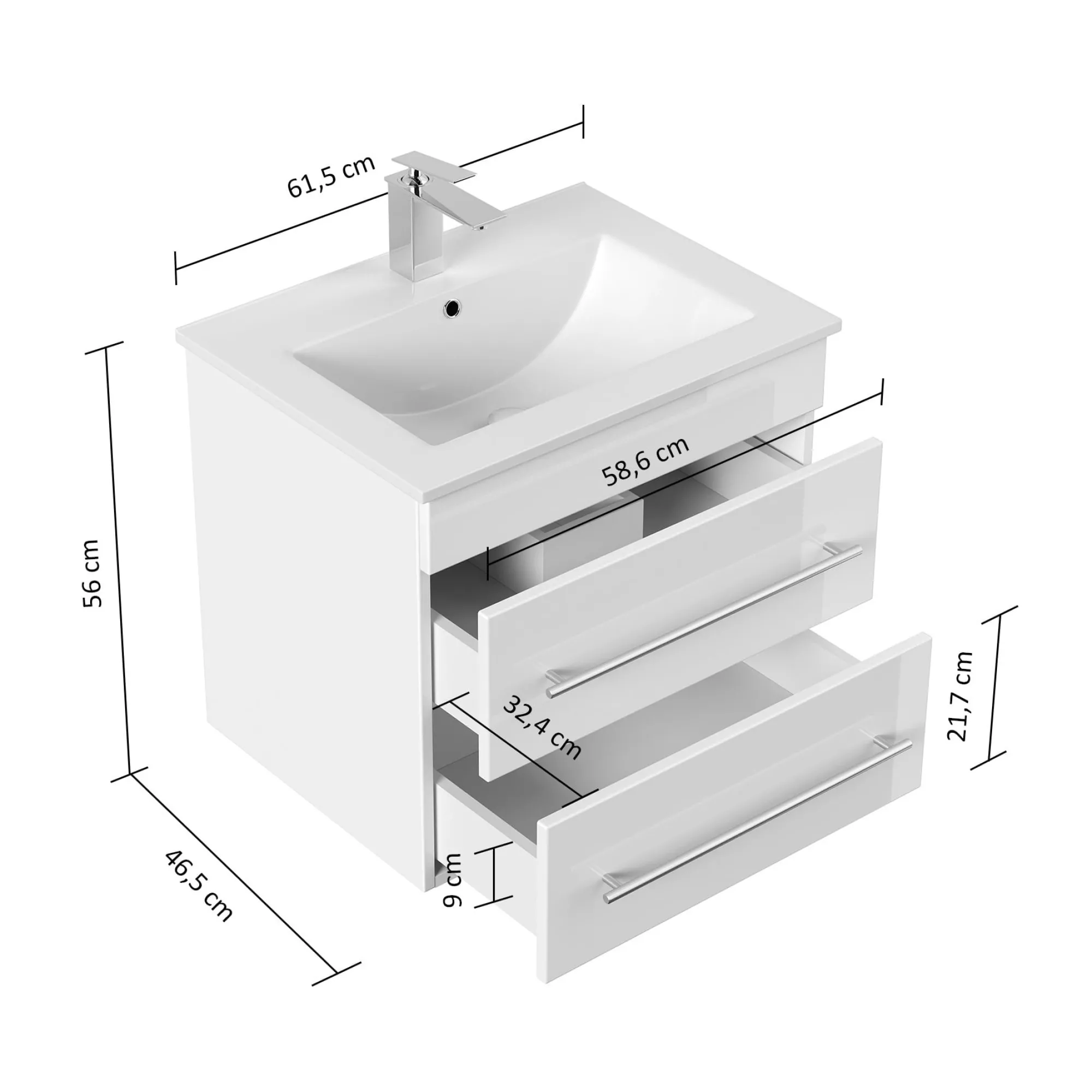 Wastafelkasten^Huisenthuis Badmeubel Luton 60 cm Grafiet