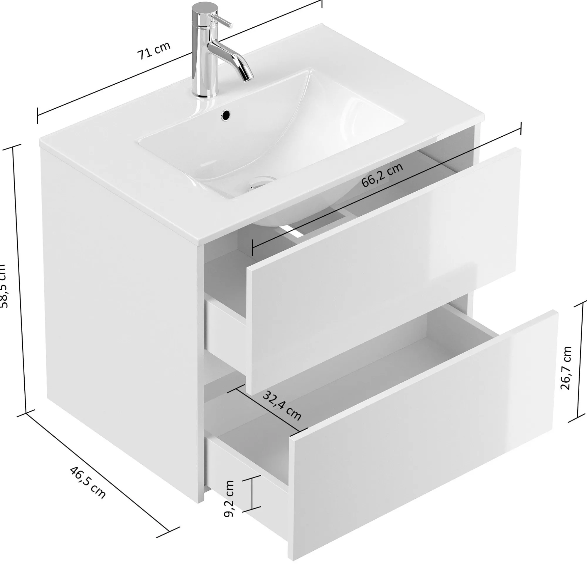 Wastafelkasten^Huisenthuis Badmeubel Phoenix 70 cm Eiken