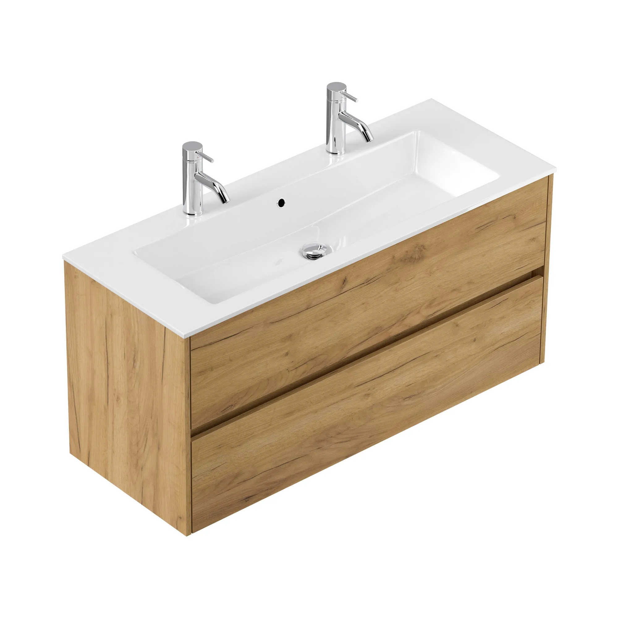 Wastafelkasten^Huisenthuis Badmeubel Phoenix Dubbele Kraan 120 cm Eiken