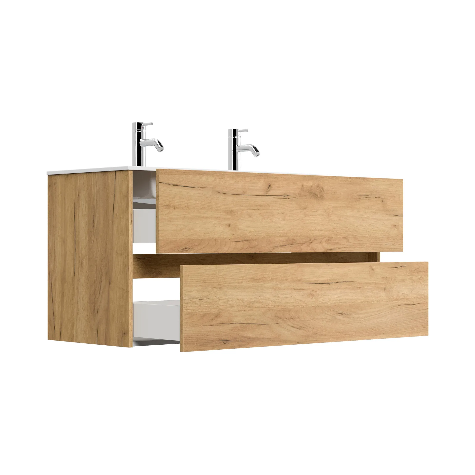 Wastafelkasten^Huisenthuis Badmeubel Phoenix Dubbele Kraan 120 cm Eiken