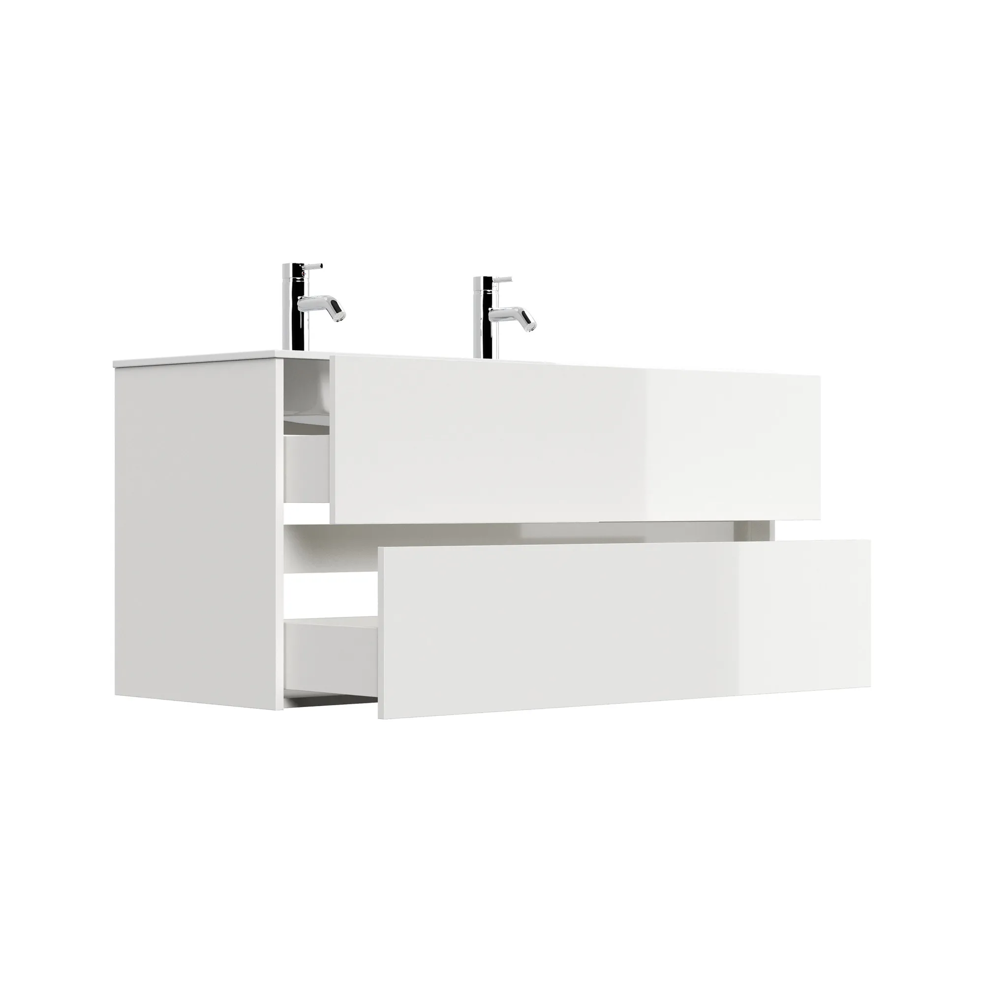 Wastafelkasten^Huisenthuis Badmeubel Phoenix Hoogglans Dubbele Kraan 120 cm Wit