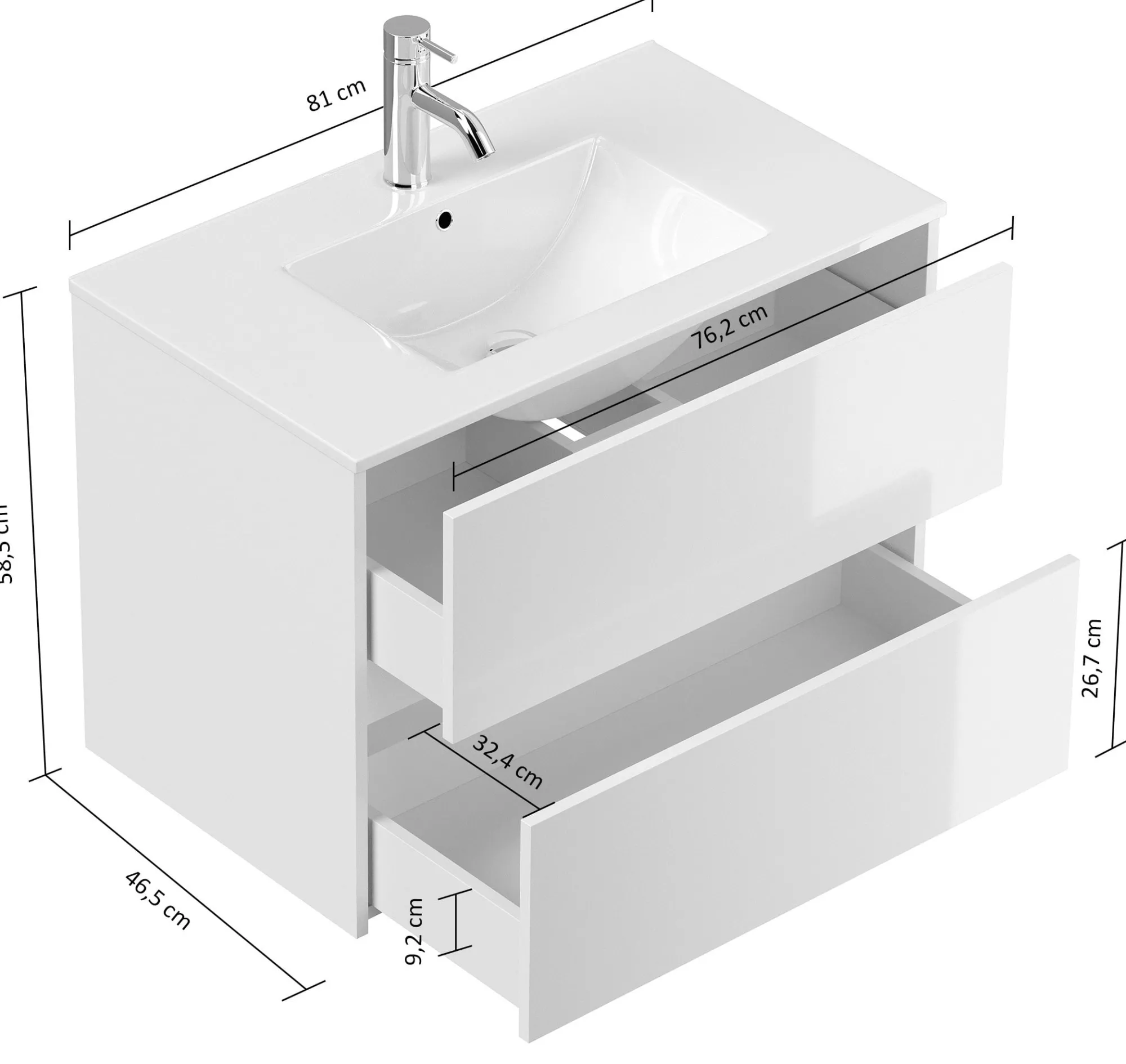 Wastafelkasten^Huisenthuis Badmeubel Phoenix Hoogglans 80 cm Wit