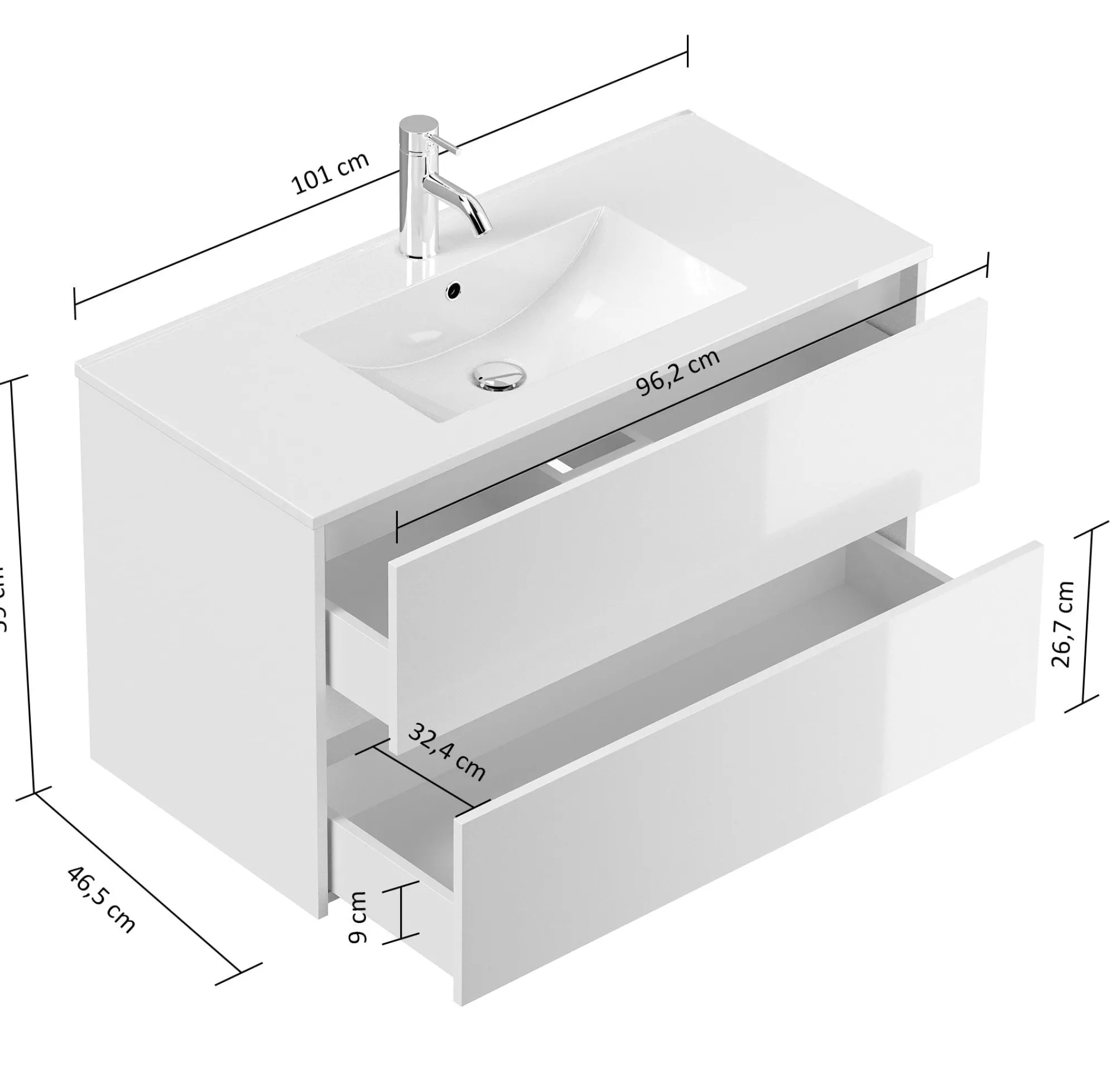 Wastafelkasten^Huisenthuis Badmeubel Phoenix Hoogglans 100 cm Wit