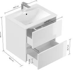 Wastafelkasten^Huisenthuis Badmeubel Phoenix Hoogglans 60 cm Wit