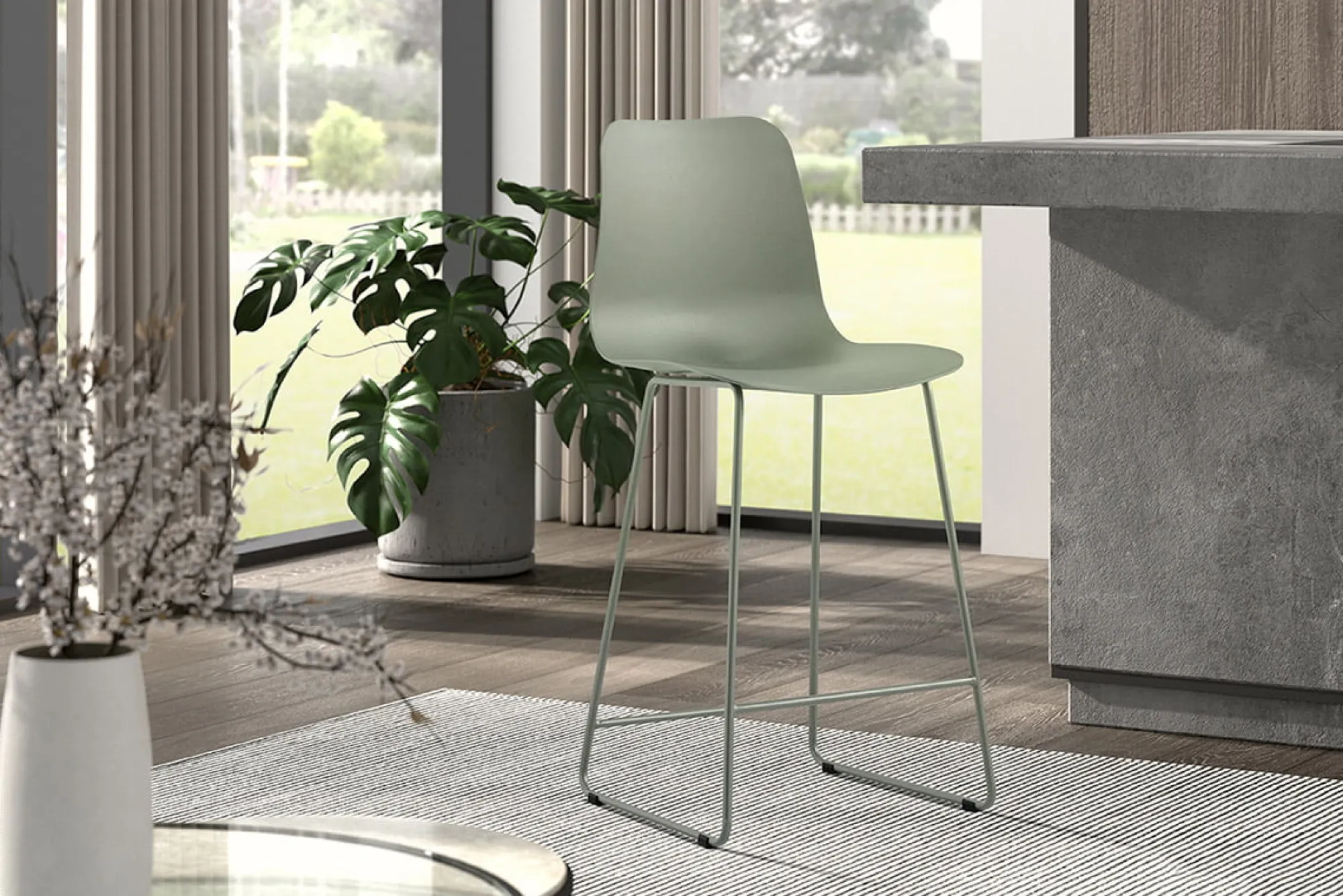 Eetkamerstoelen^Huisenthuis Barkruk Penny Grijs-Groen – Set van 2 Grijs, Groen