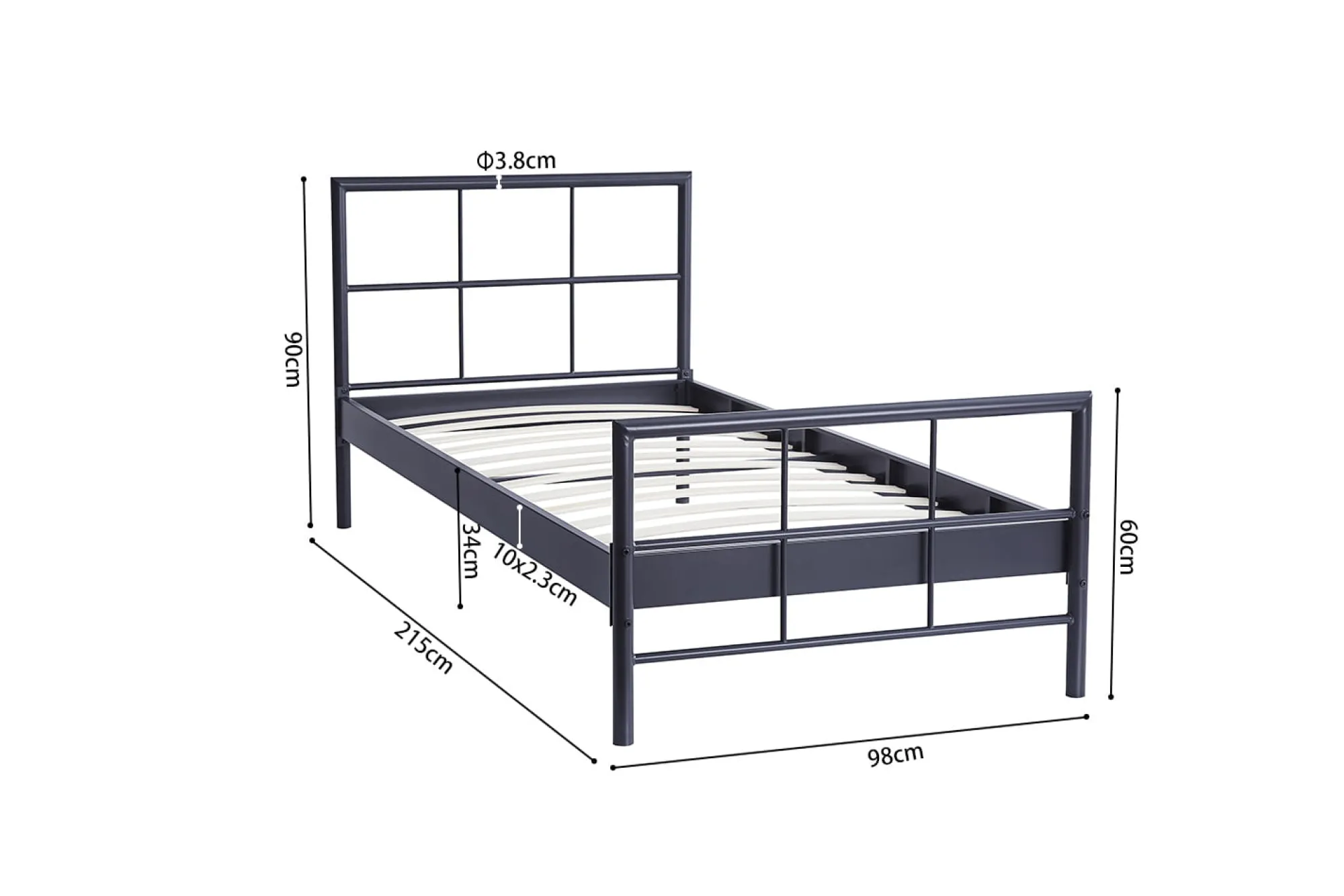 Kinderbedden|Bedden^Huisenthuis Bed Chuck Donkergrijs 90×200 cm