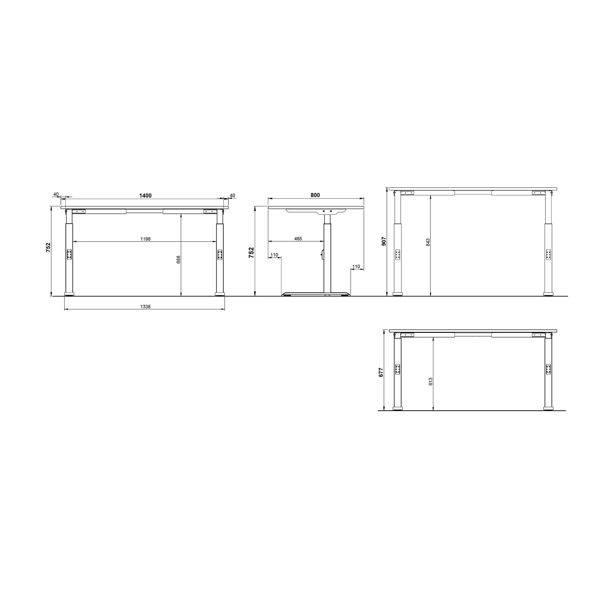 Bureaus^Huisenthuis Bureau Galileo Wit Zwart 140 cm Wit-Zwart