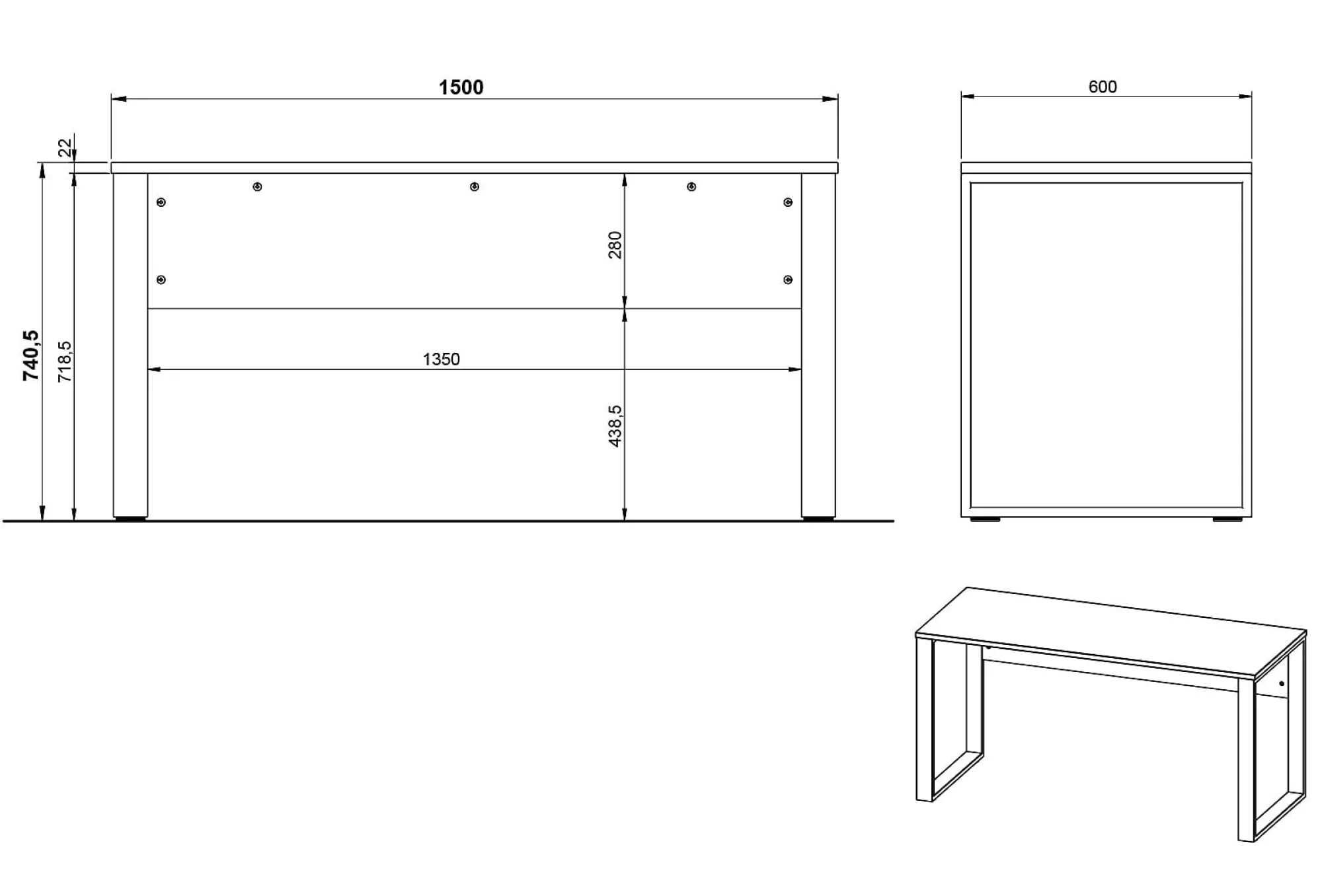 Bureaus^Huisenthuis Bureau Orlando Grafiet 150 cm Eiken