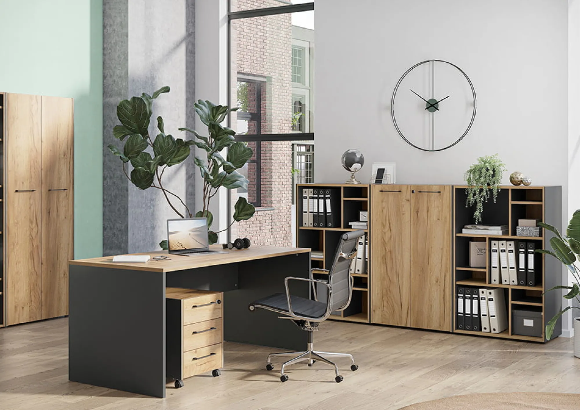 Bureaus^Huisenthuis Bureau Pytheas Grafiet Eiken