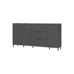 Dressoirs^Huisenthuis Dressoir Amalfi Grafiet-Eiken L