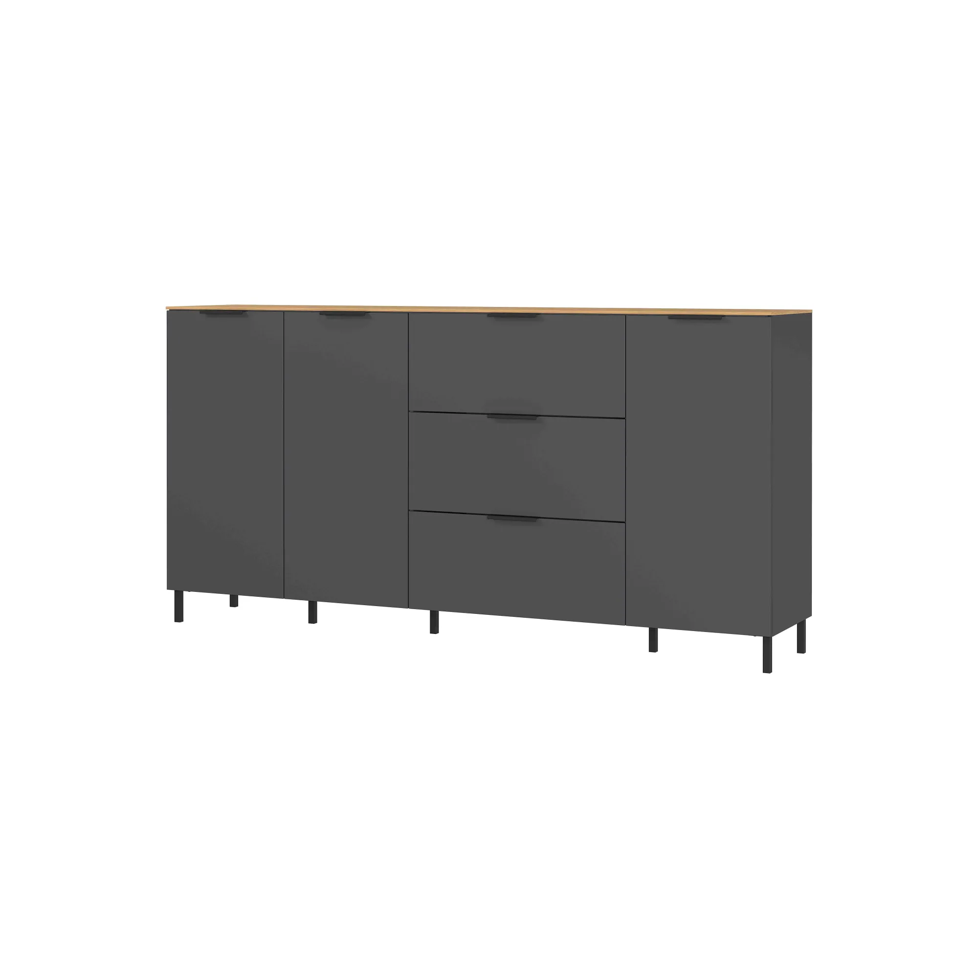 Dressoirs^Huisenthuis Dressoir Amalfi Grafiet-Eiken L
