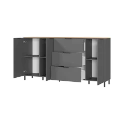 Dressoirs^Huisenthuis Dressoir Amalfi Grafiet-Eiken L