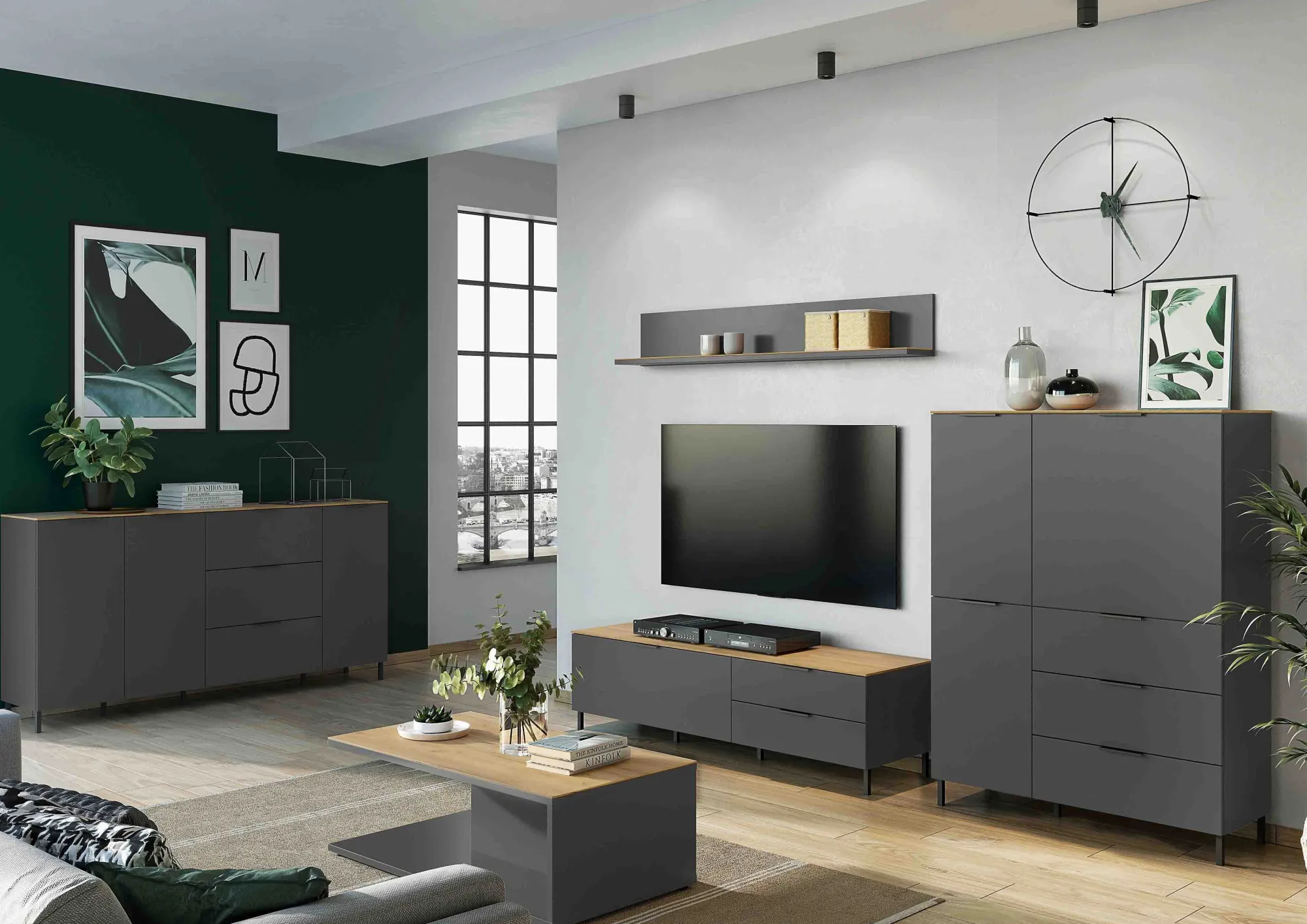 Dressoirs^Huisenthuis Dressoir Amalfi Grafiet-Eiken S