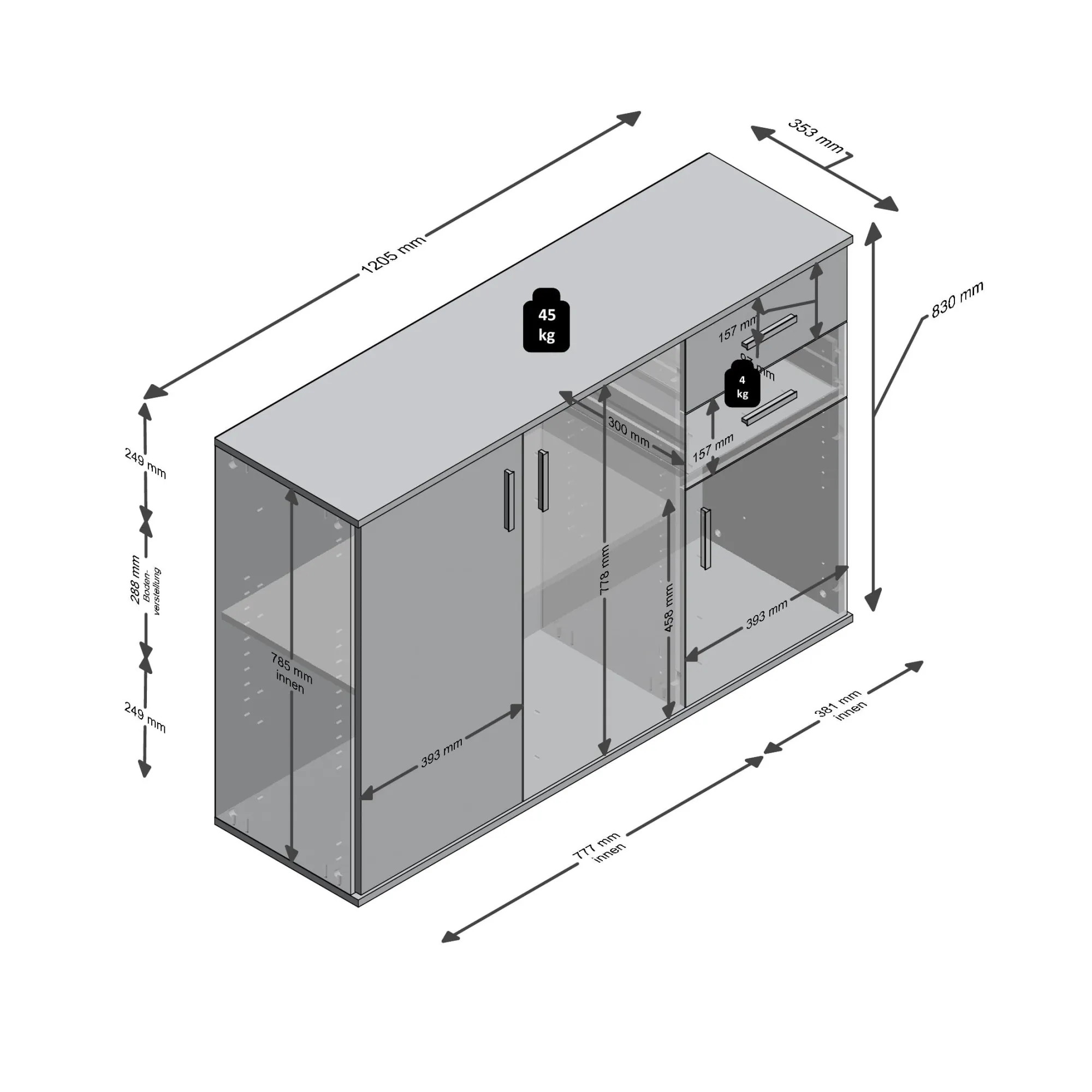 Dressoirs^Huisenthuis Dressoir Ares Beton 120 cm