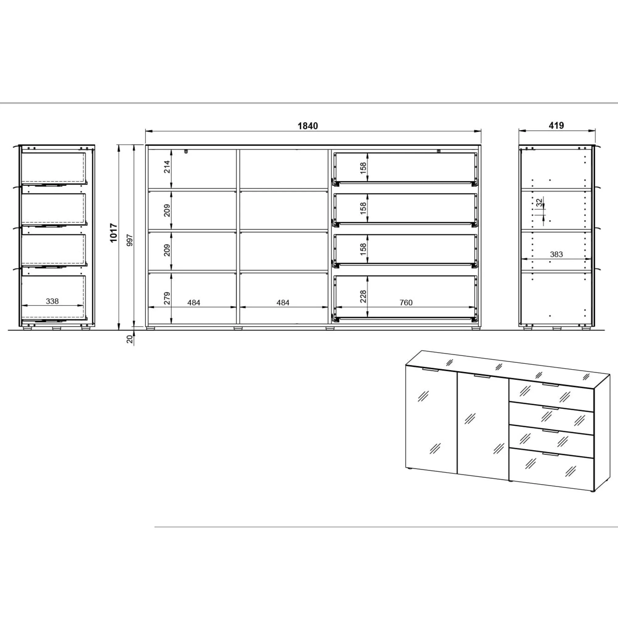 Dressoirs^Huisenthuis Dressoir Sirmione Large Wit