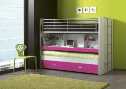 Kinderbedden^Huisenthuis Driepersoons hoogslaper Evi-HF Fuchsia