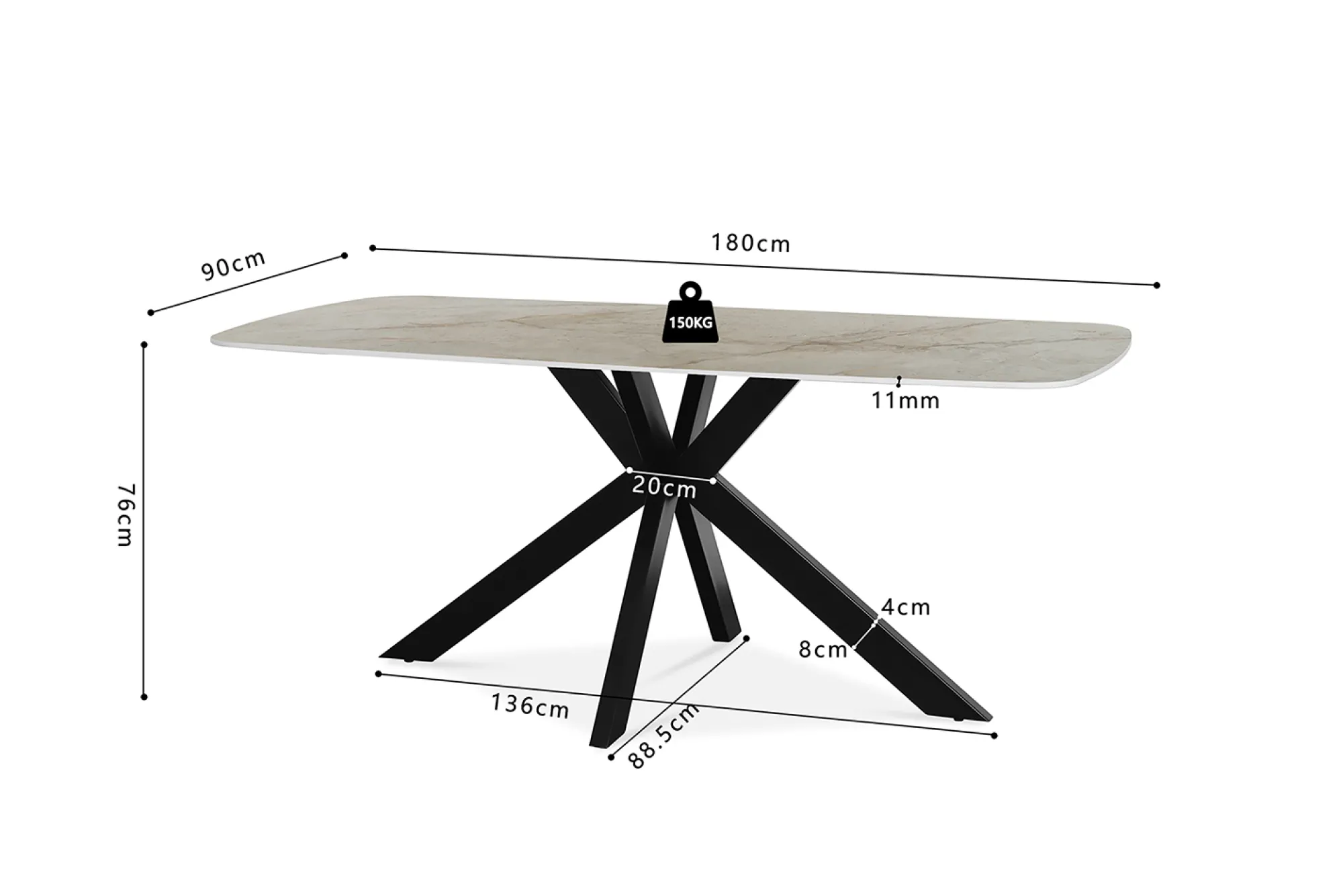 Eetkamertafels^Huisenthuis Eetkamertafel Jody Beige 180 cm