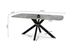 Eetkamertafels^Huisenthuis Eetkamertafel Jody Grijs Glans 180 cm