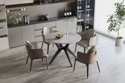 Eetkamertafels^Huisenthuis Eetkamertafel Jody Grijs Glans Rond 110 cm