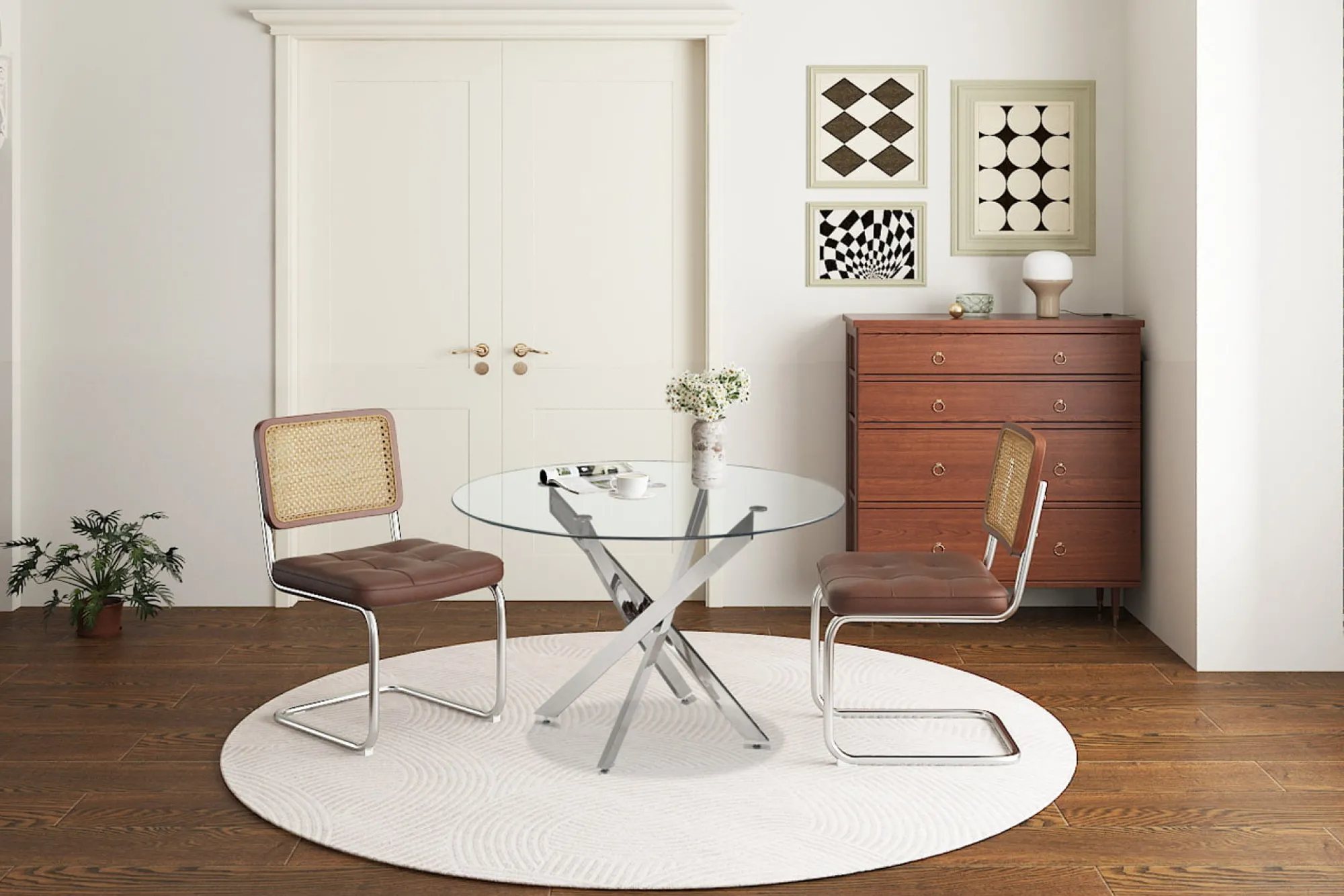 Eetkamertafels^Huisenthuis Eetkamertafel Martijn Glas Rond 120 cm