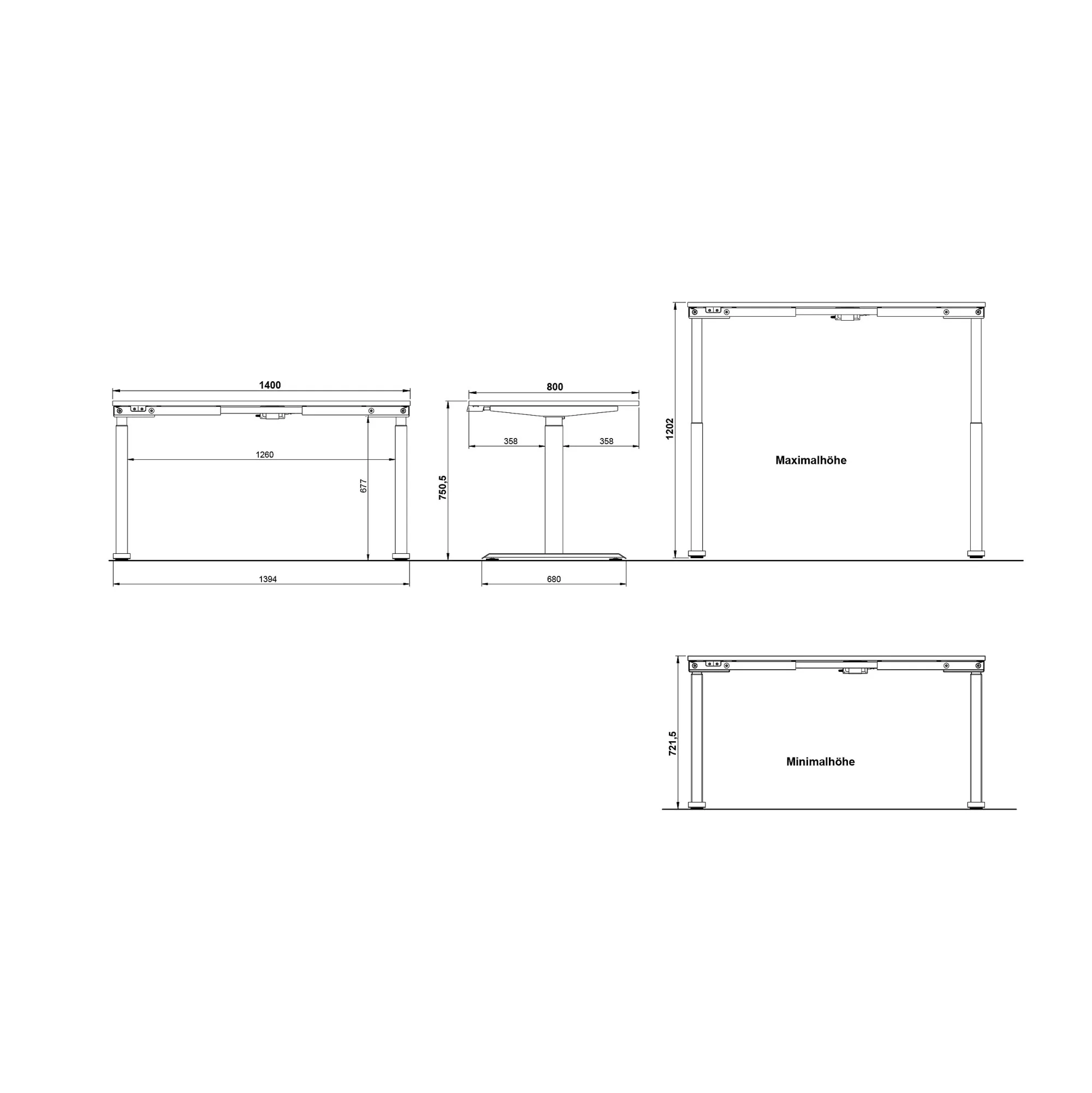 Bureaus^Huisenthuis Elektrisch zit-sta Bureau Galileo Eiken Zwart 140 cm Eiken-Zwart