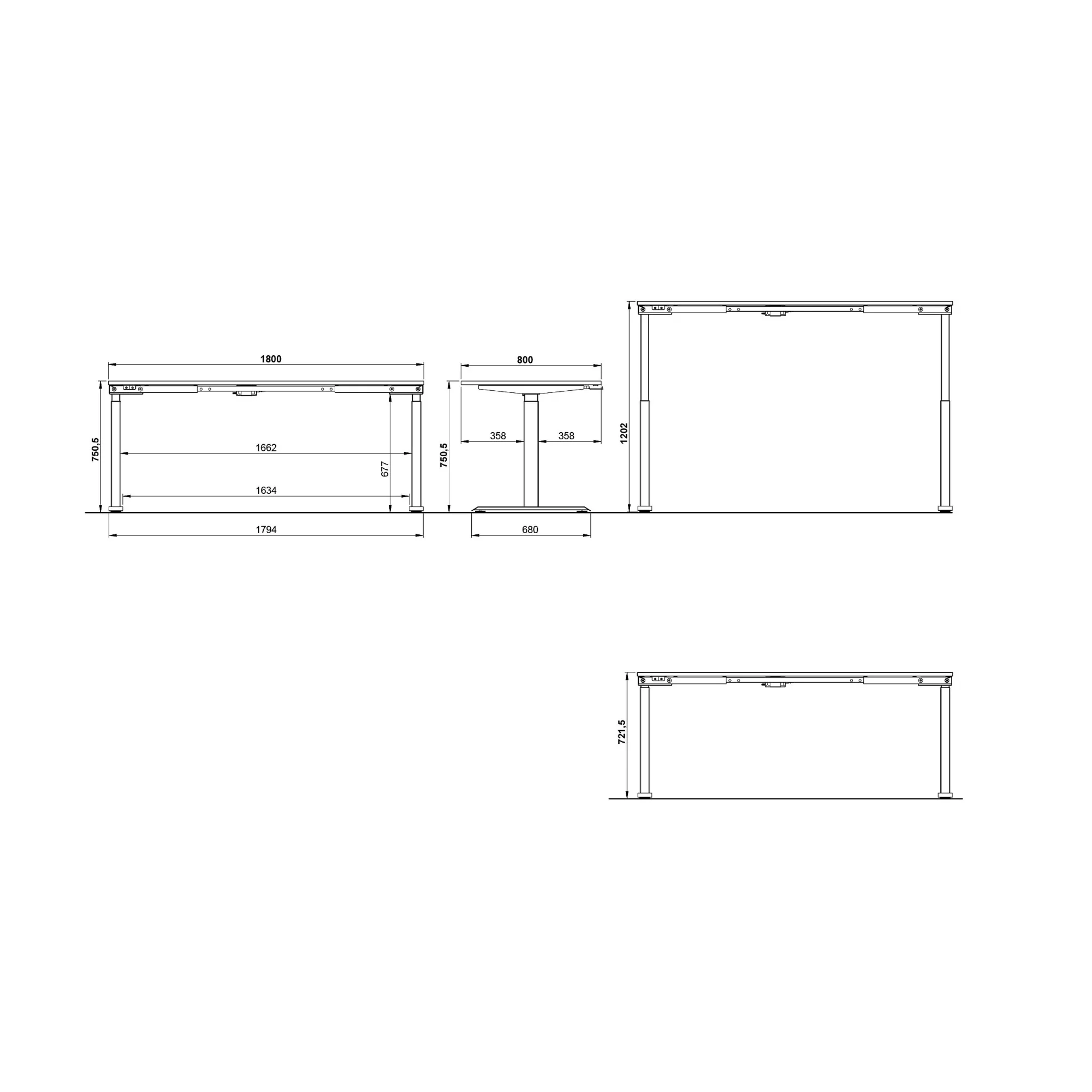 Bureaus^Huisenthuis Elektrisch zit-sta Bureau Galileo 180 cm Grafiet Wit