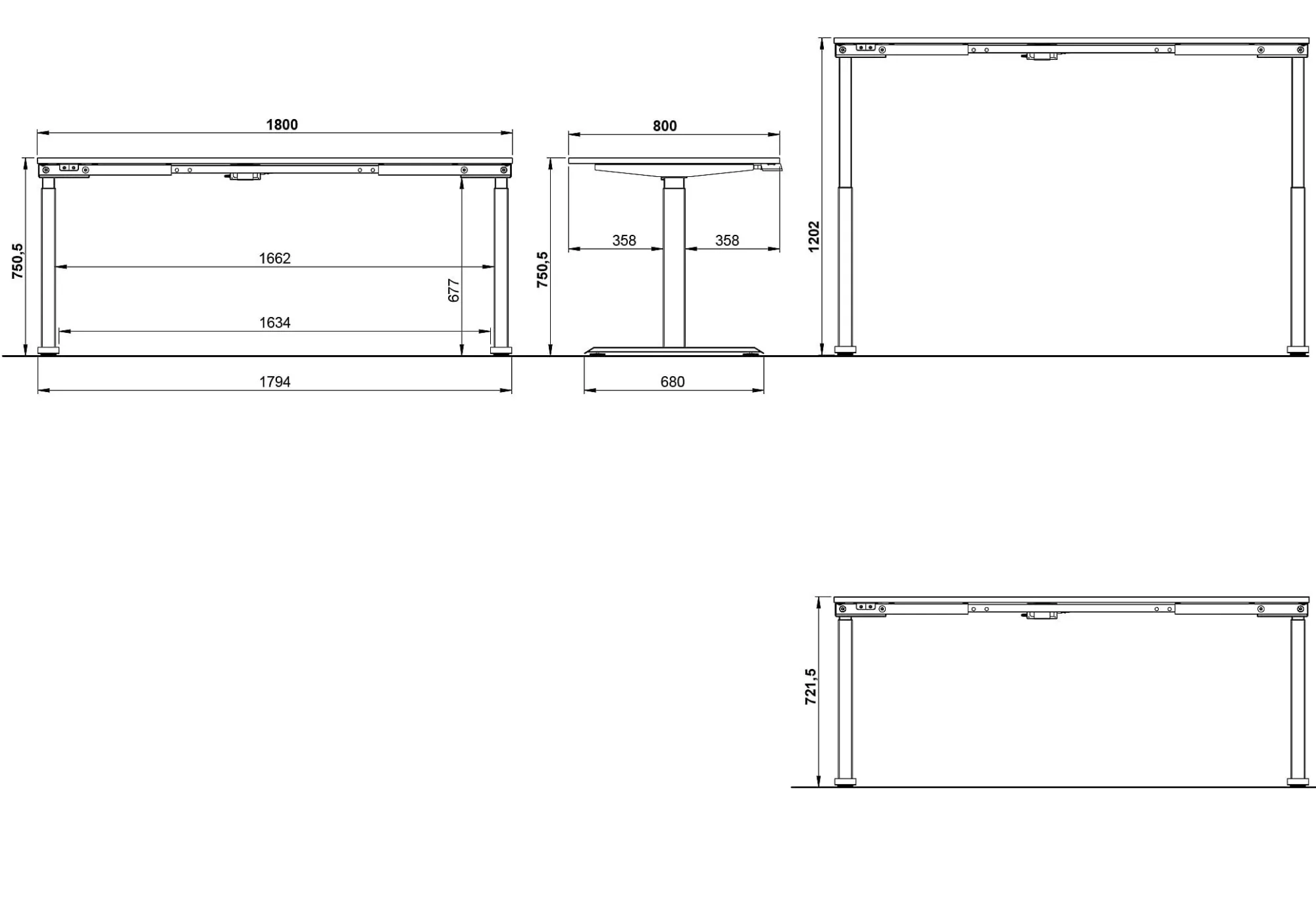Bureaus^Huisenthuis Elektrisch zit-sta Bureau Galileo 180 cm Wit