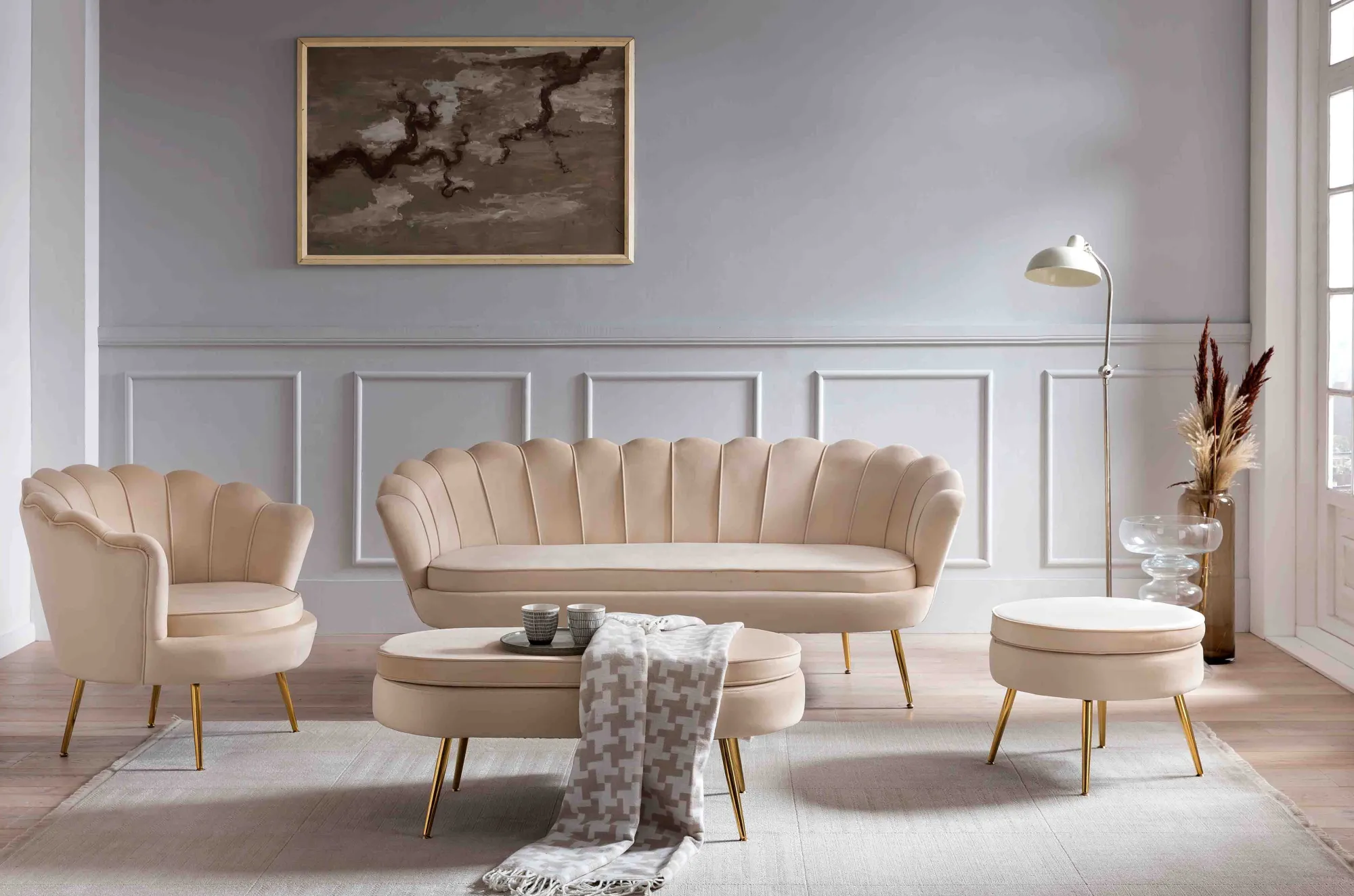 Fauteuils^Huisenthuis Fauteuil Chanelle Velvet 136 cm Beige