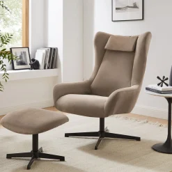Fauteuils^Huisenthuis Fauteuil en poef Siem Bruin