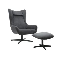 Fauteuils^Huisenthuis Fauteuil en poef Siem Grijs Grijs, Zwart
