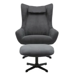 Fauteuils^Huisenthuis Fauteuil en poef Siem Grijs Grijs, Zwart