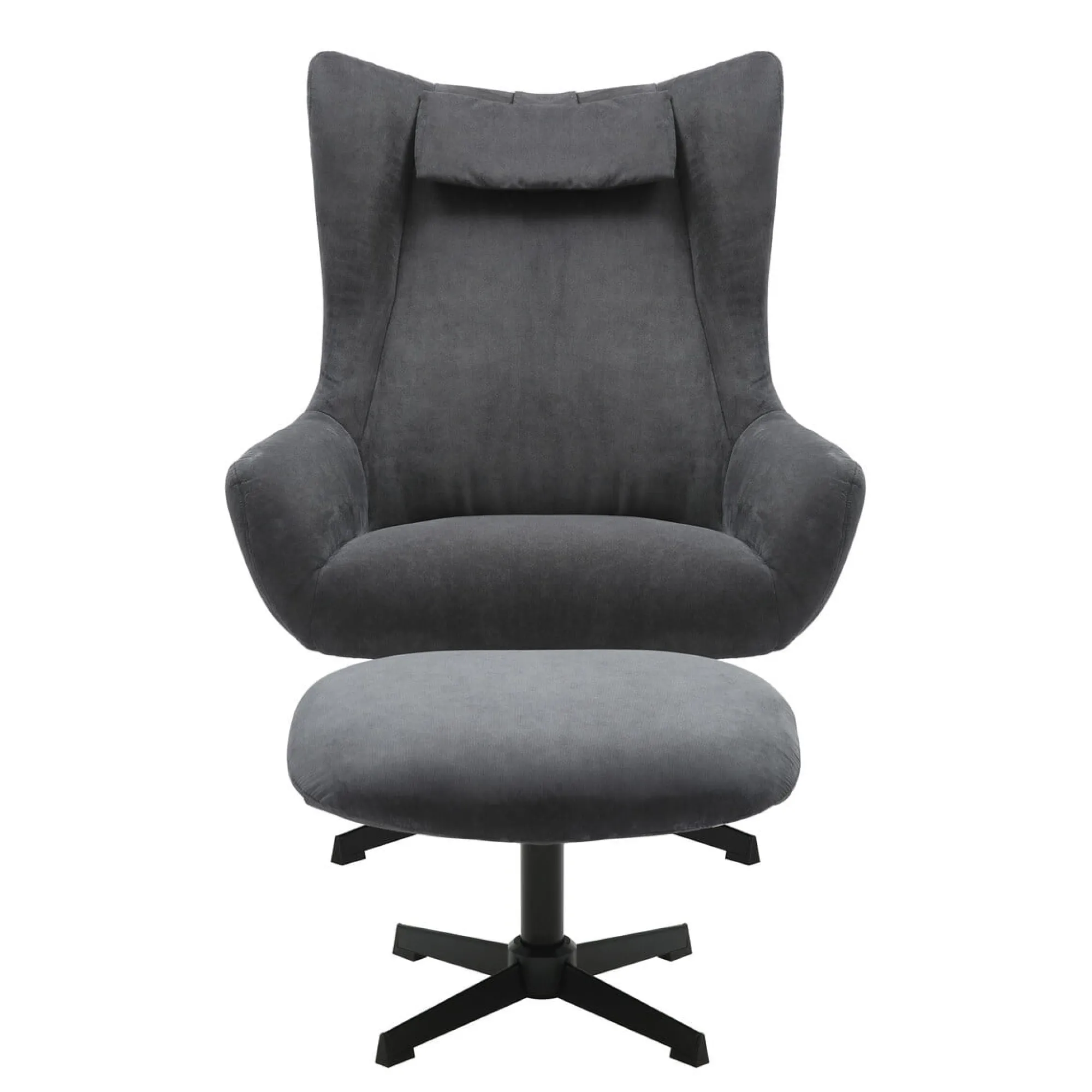 Fauteuils^Huisenthuis Fauteuil en poef Siem Grijs Grijs, Zwart