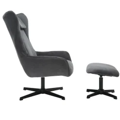 Fauteuils^Huisenthuis Fauteuil en poef Siem Grijs Grijs, Zwart
