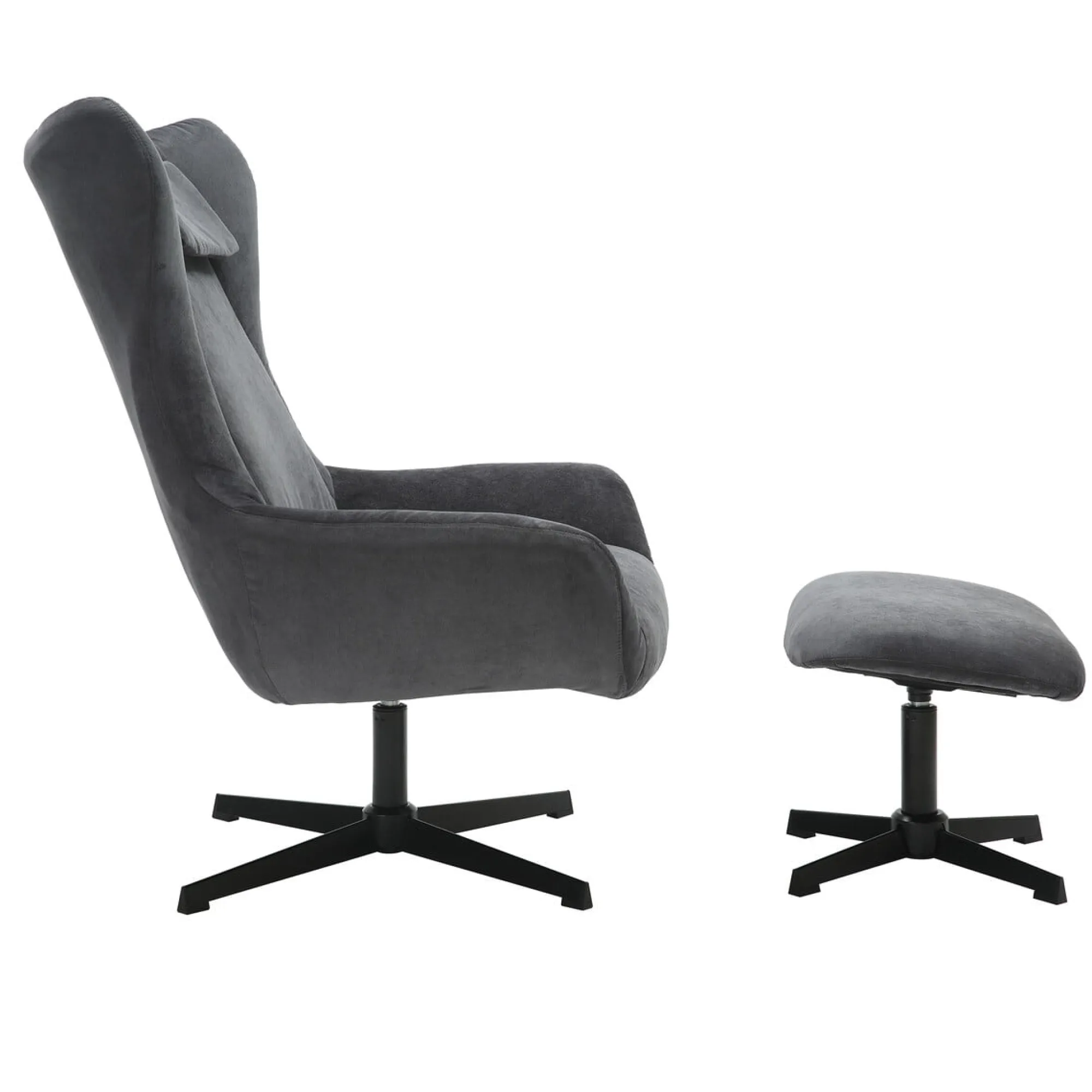 Fauteuils^Huisenthuis Fauteuil en poef Siem Grijs Grijs, Zwart