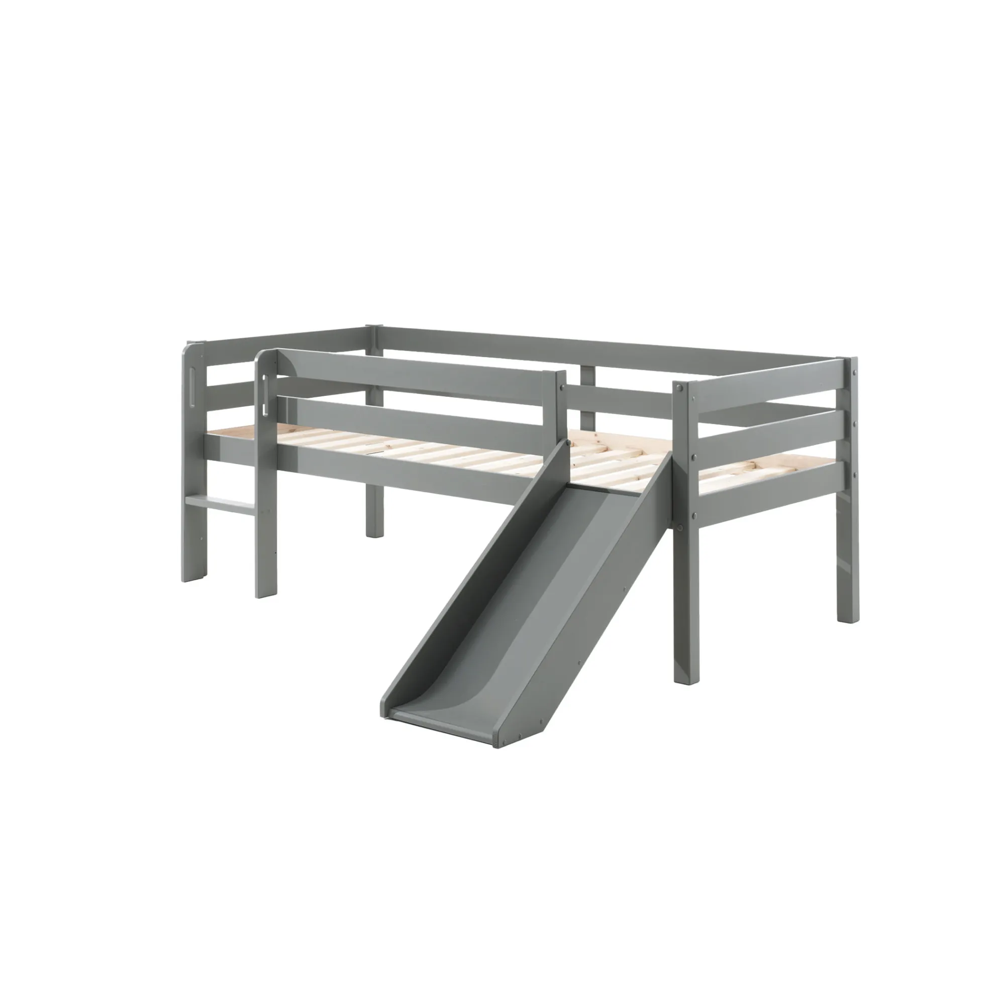 Kinderbedden^Huisenthuis Halfhoogslaper Charlie Grenen 90×200 cm – Met ladder en glijbaan Grijs
