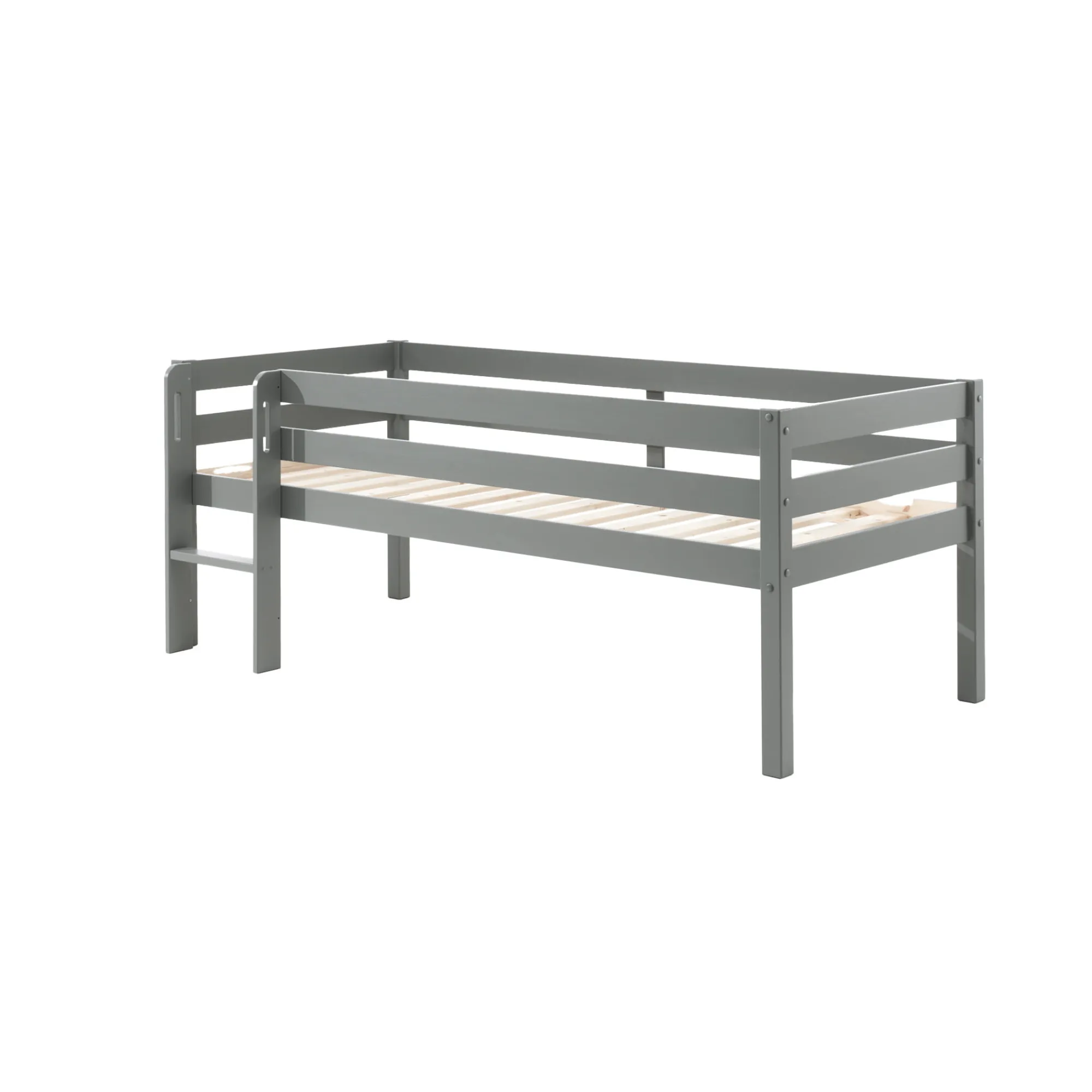 Kinderbedden^Huisenthuis Halfhoogslaper Charlie Grenen 90×200 cm – Met ladder Grijs