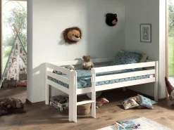 Kinderbedden^Huisenthuis Halfhoogslaper Charlie Grenen 90×200 cm – Met ladder Wit