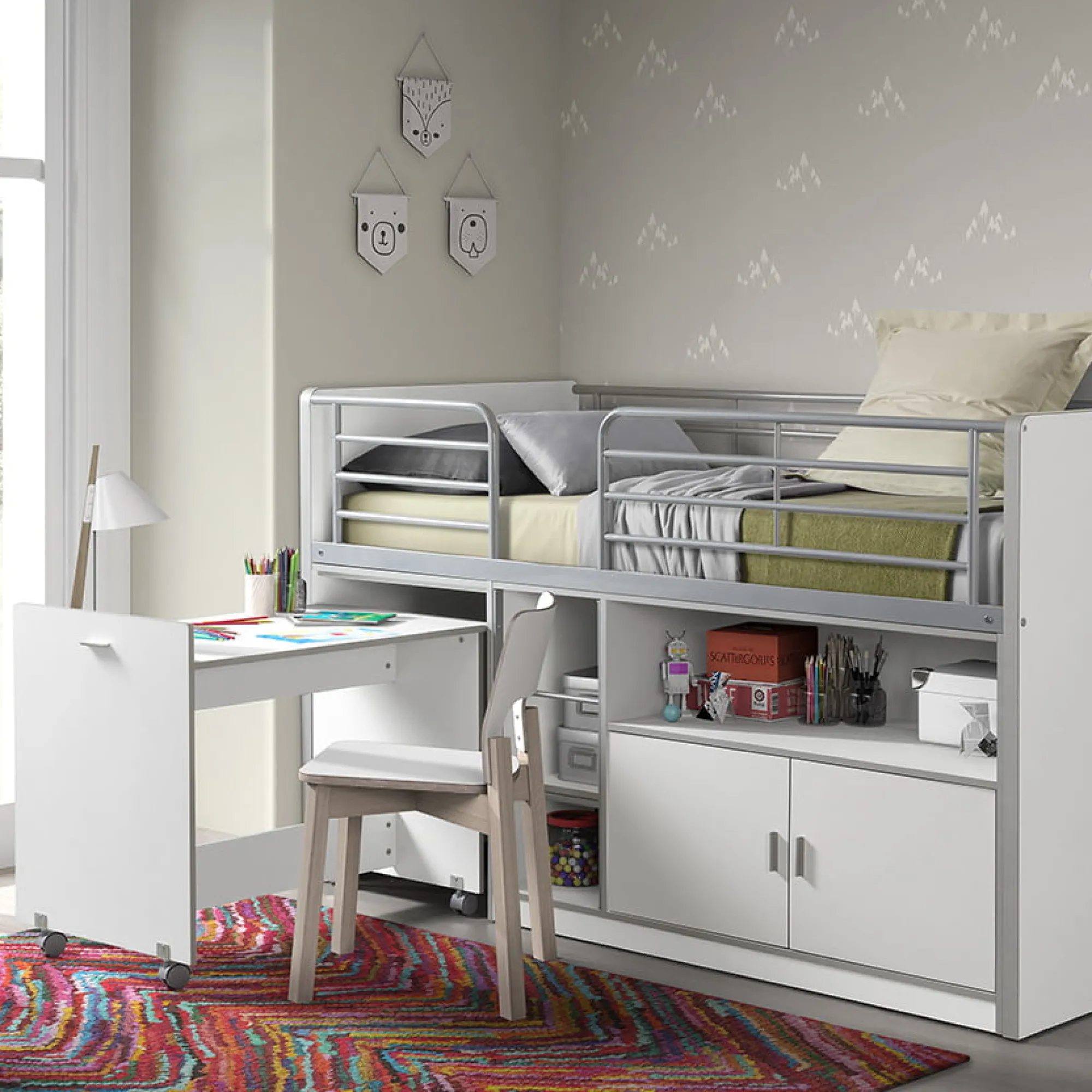 Kinderbedden^Huisenthuis Halfhoogslaper Evi-USB-W Wit