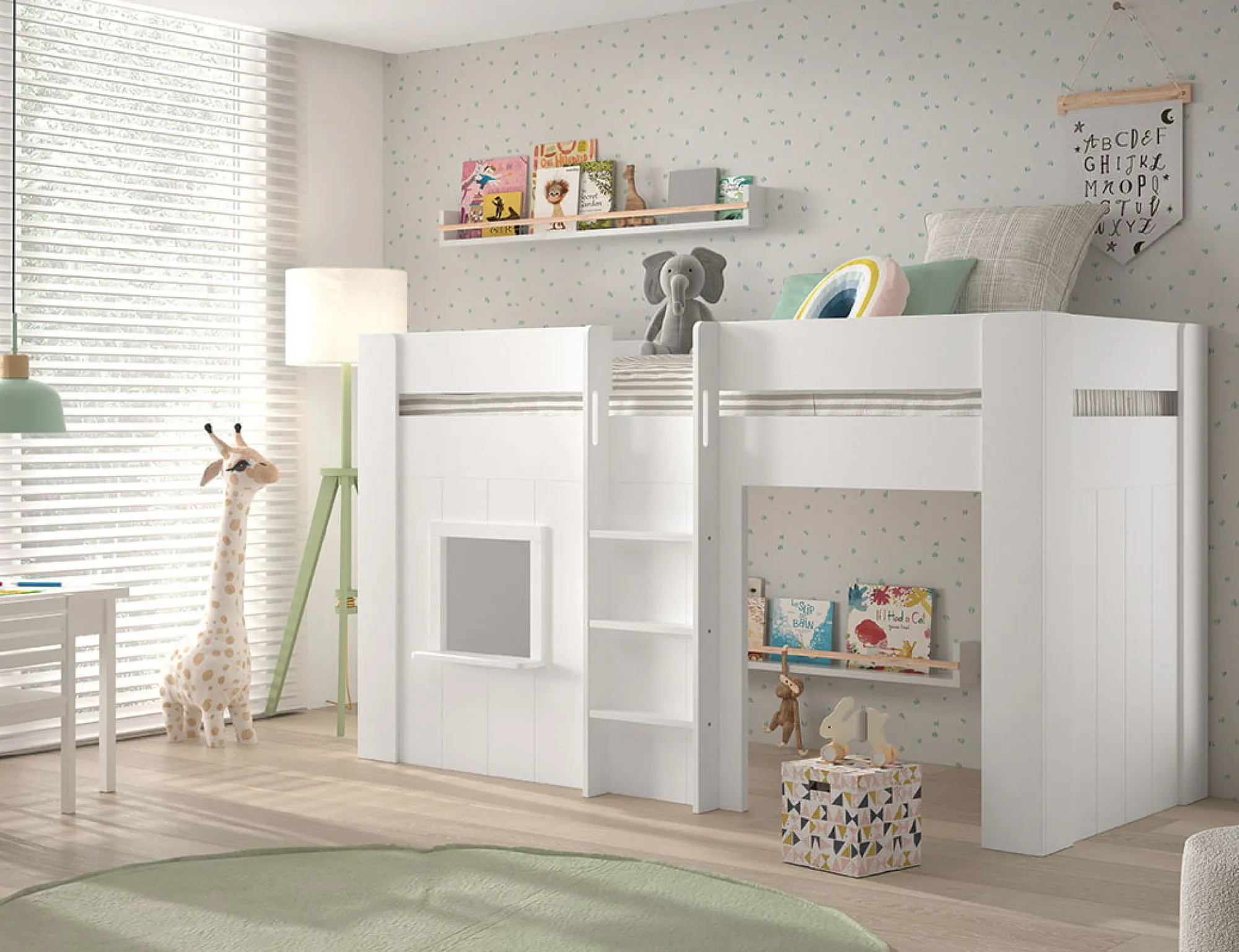 Kinderbedden^Huisenthuis Halfhoogslaper Hanne Wit